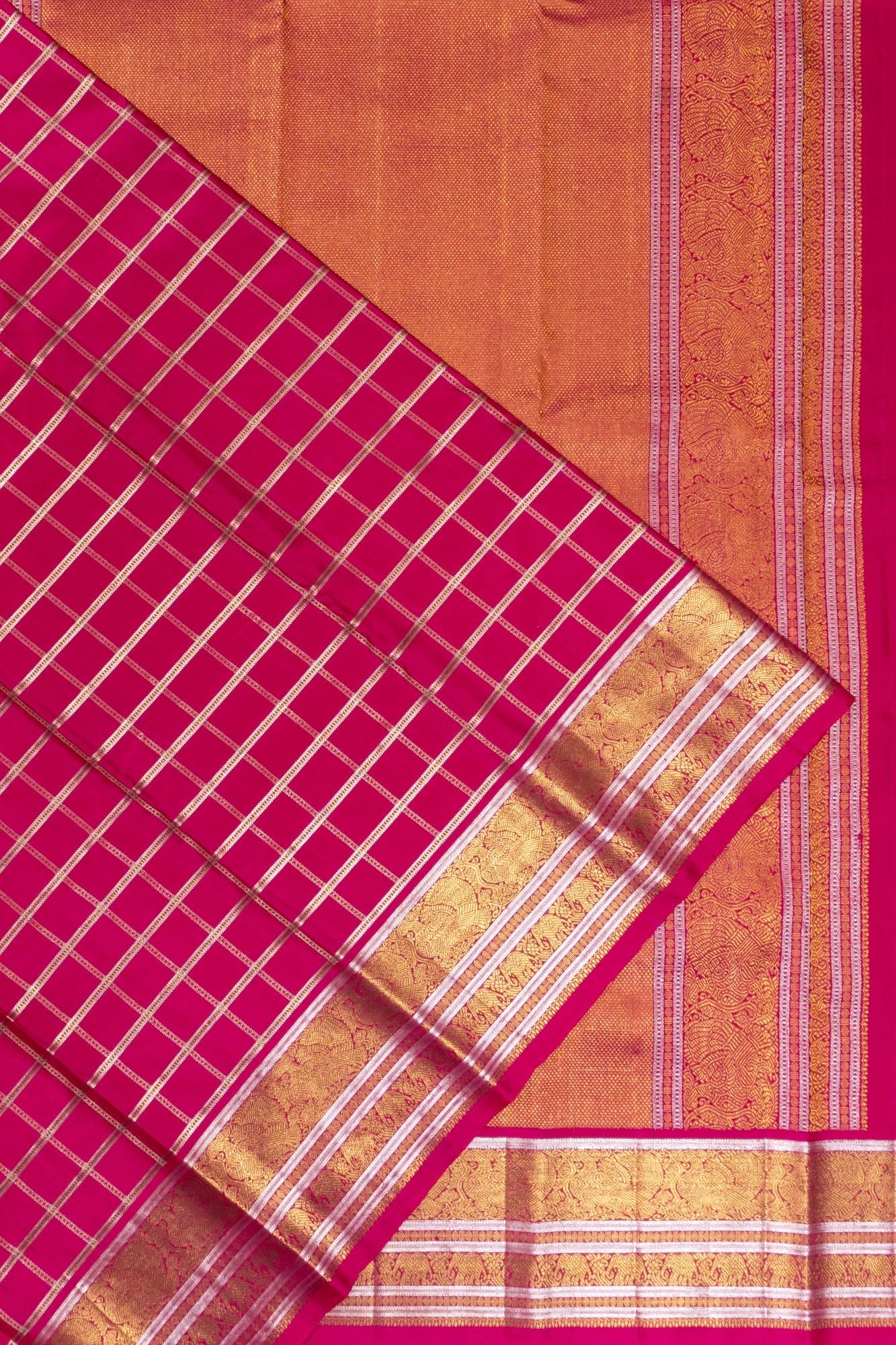 Classic Kanchipuram Silk Checks Rani Pink Saree
