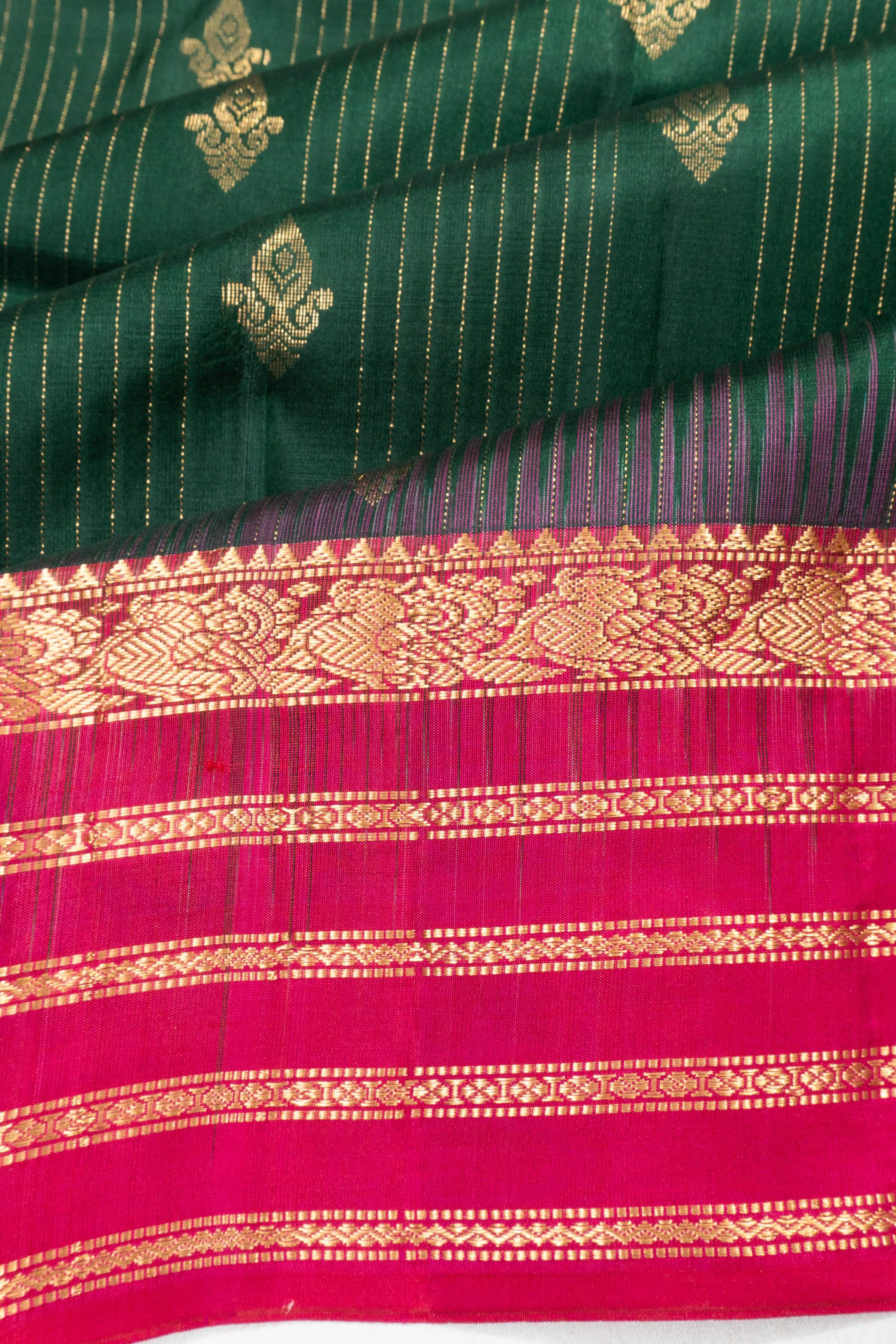 Coimbatore Soft Silk Vertical Lines And Butta Dark Green Saree