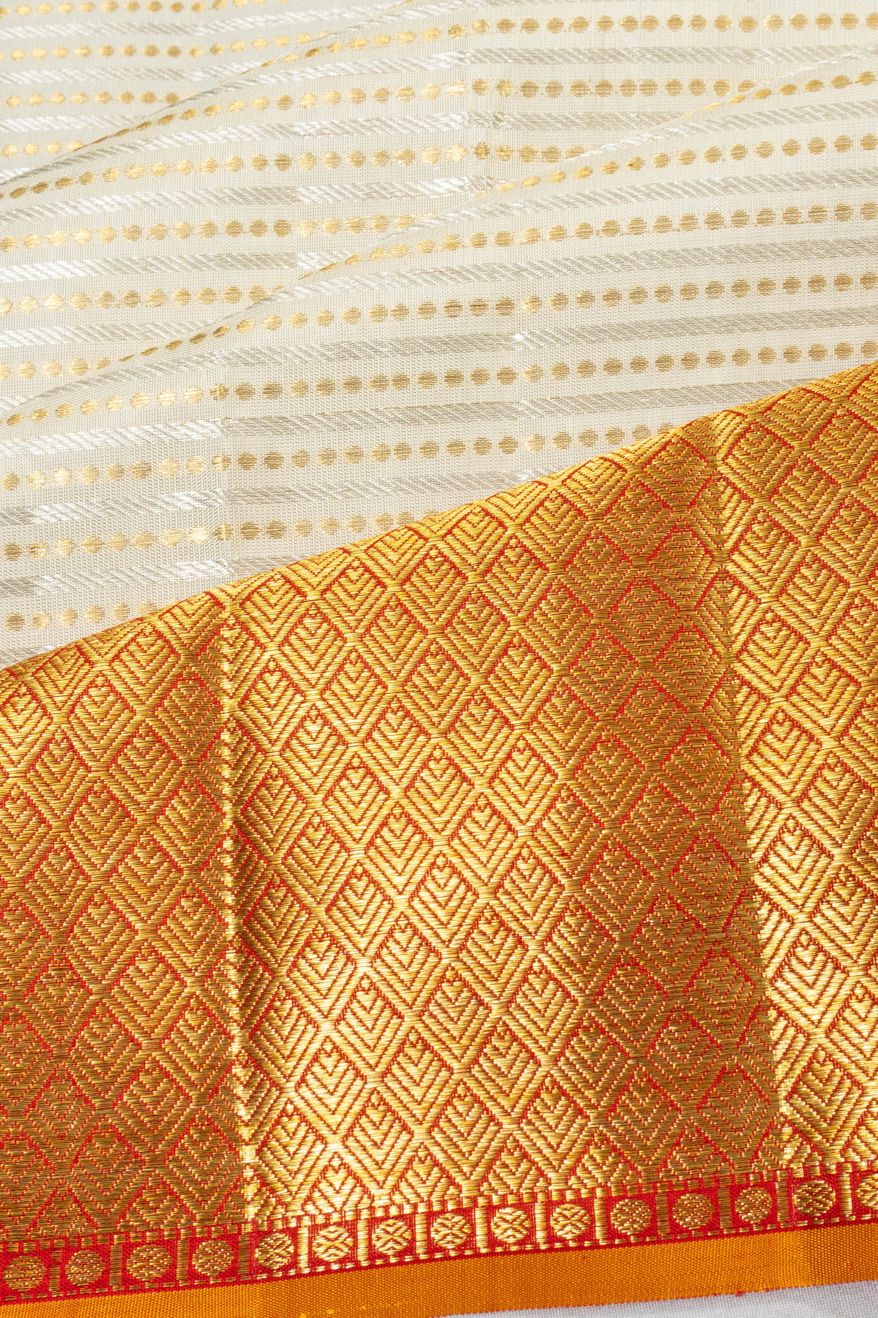 Kanchipuram Silk Brocade Off White Saree