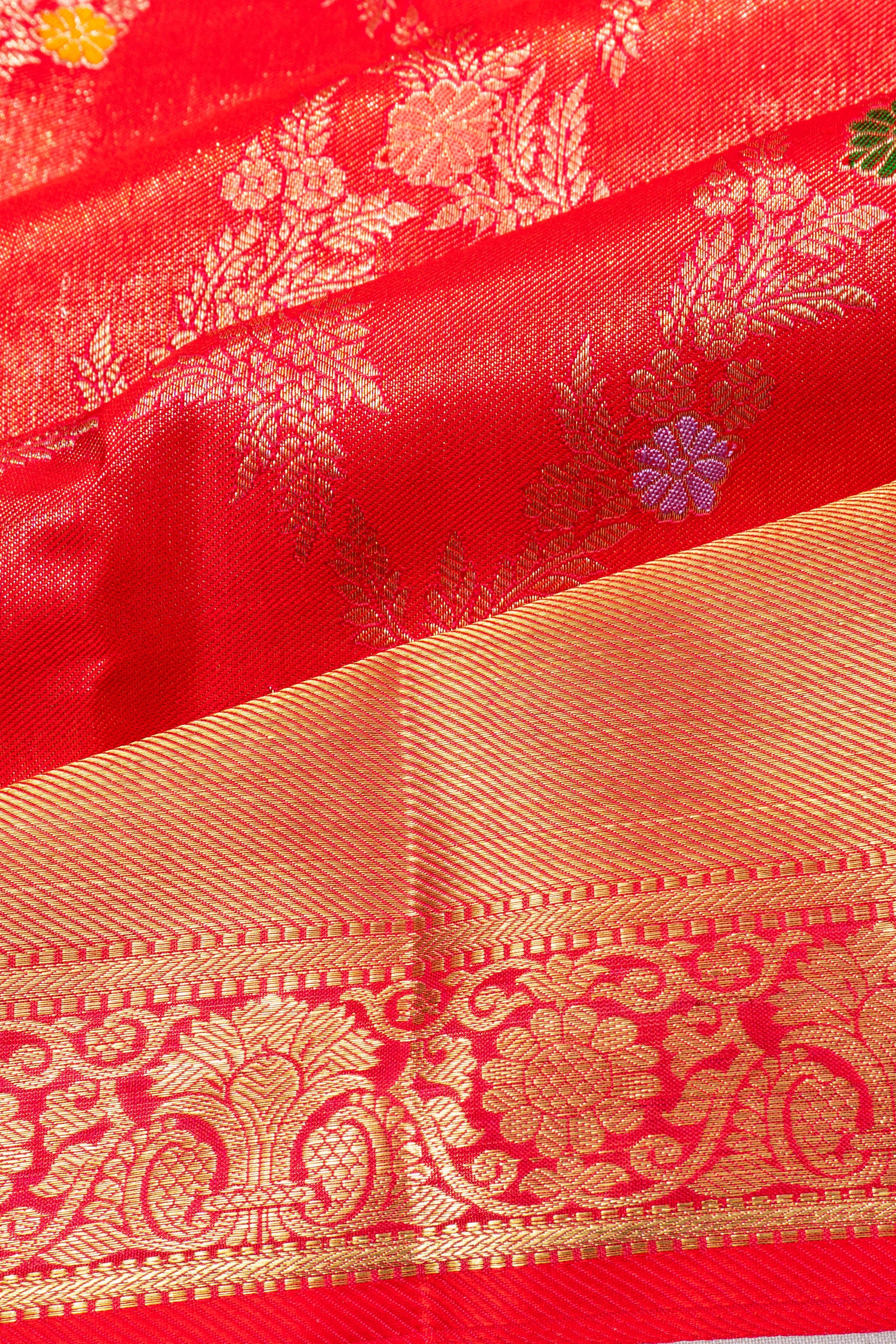 Kanchipuram Silk Tissue Jaal Red Saree