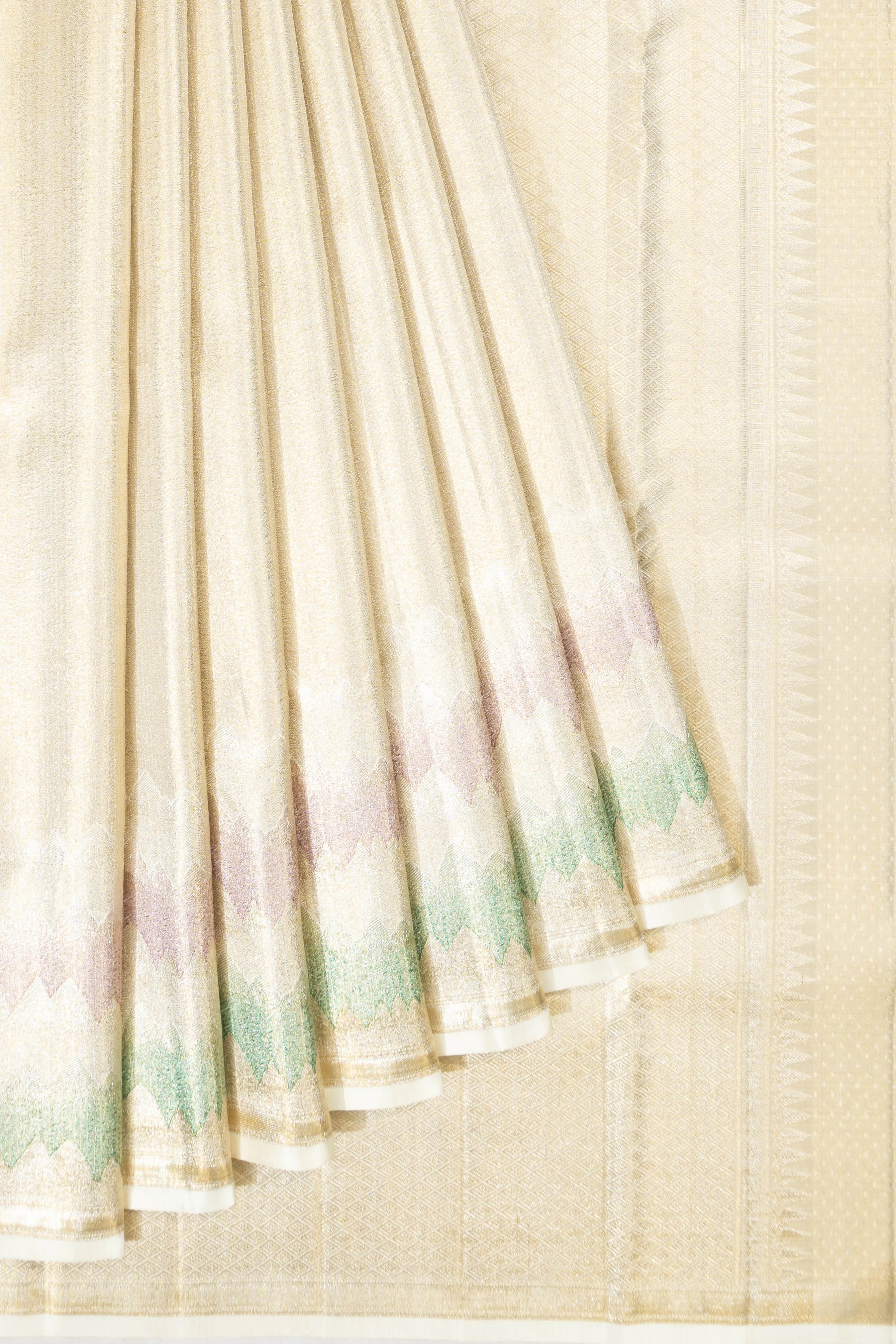 Kanchipuram Silk Tissue Brocade Silver Saree