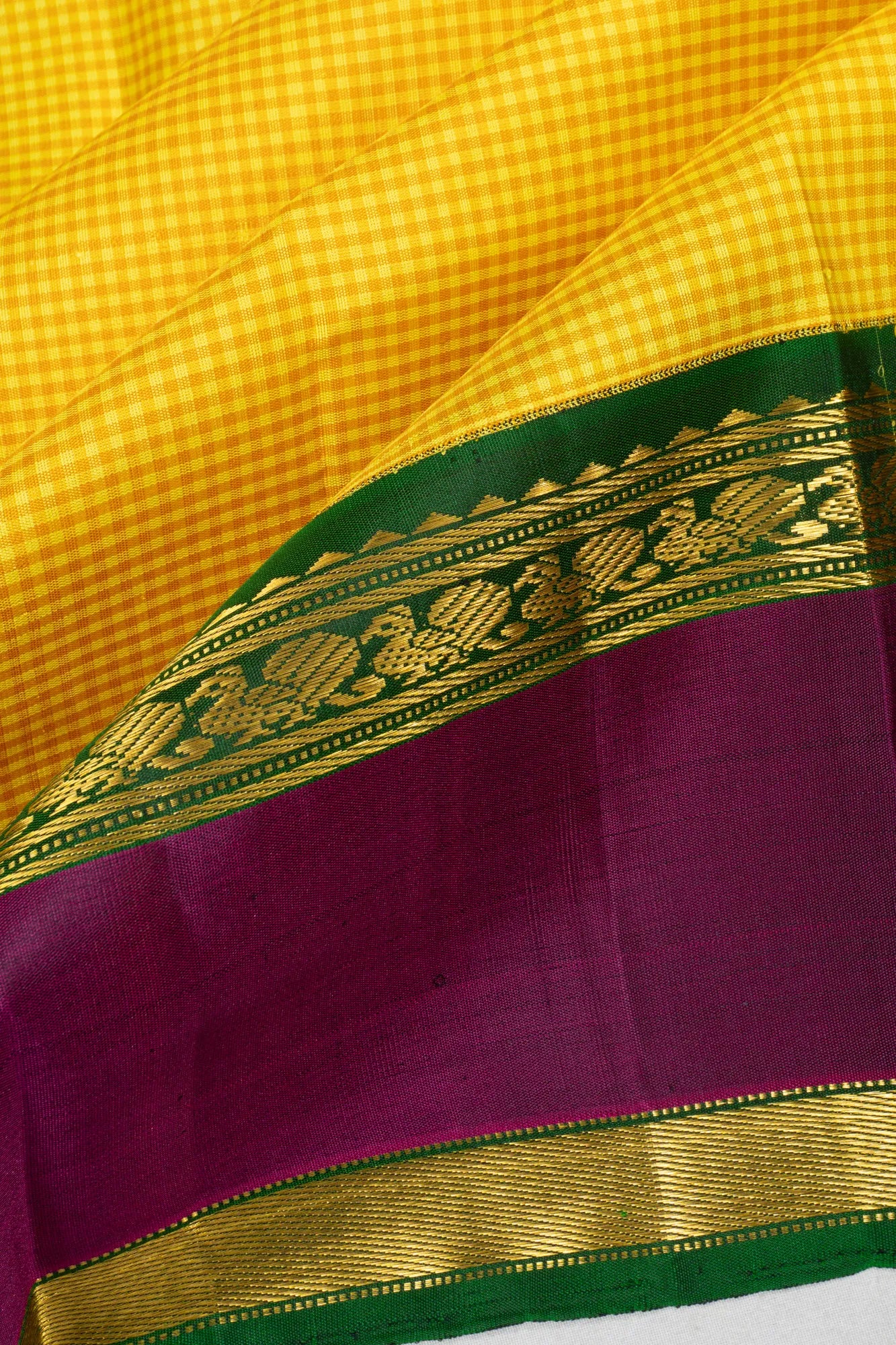 Kanchipuram Silk Checks Lemon Yellow Saree