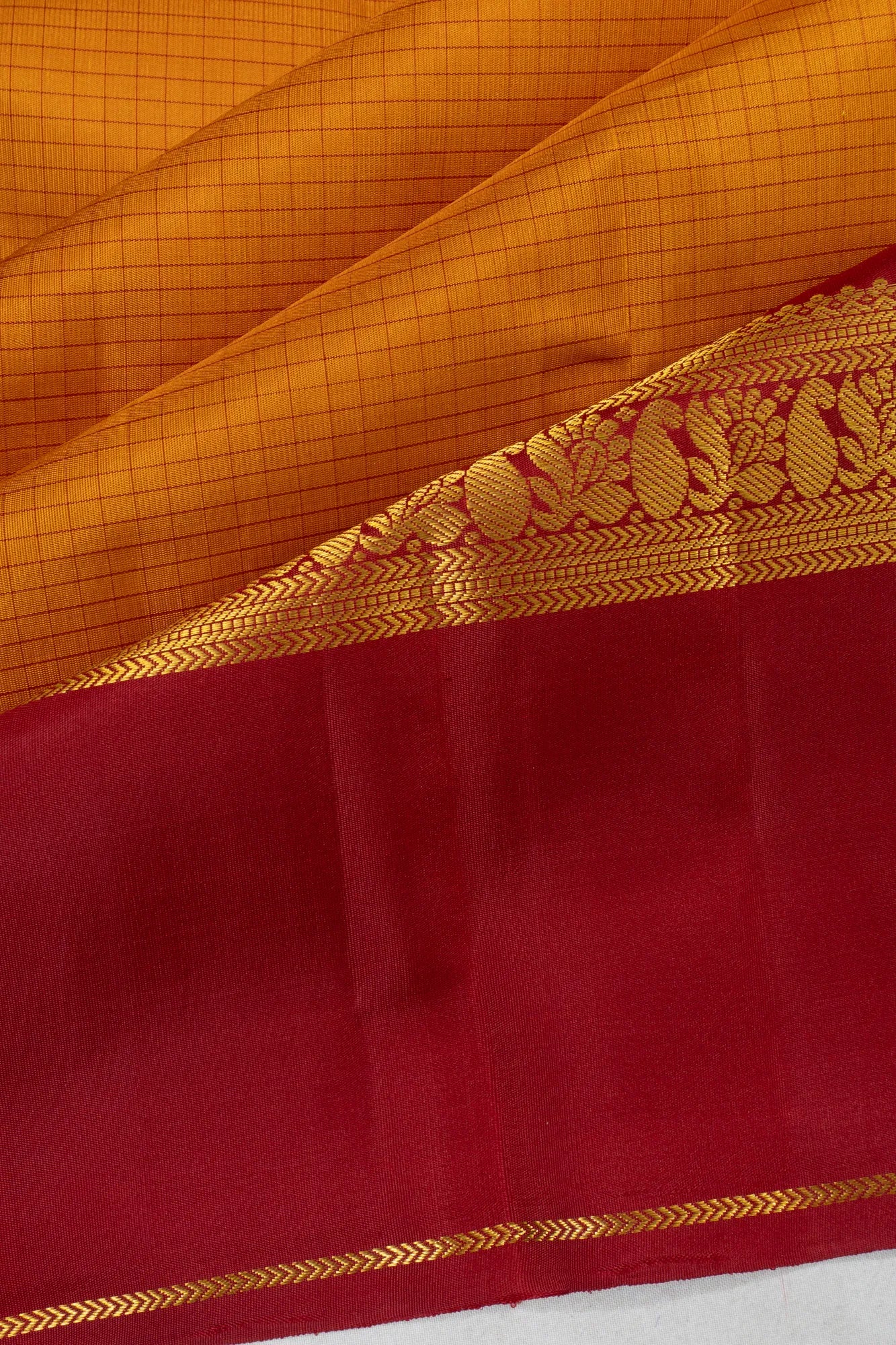 Kanchipuram Silk Checks Mustard Yellow Saree