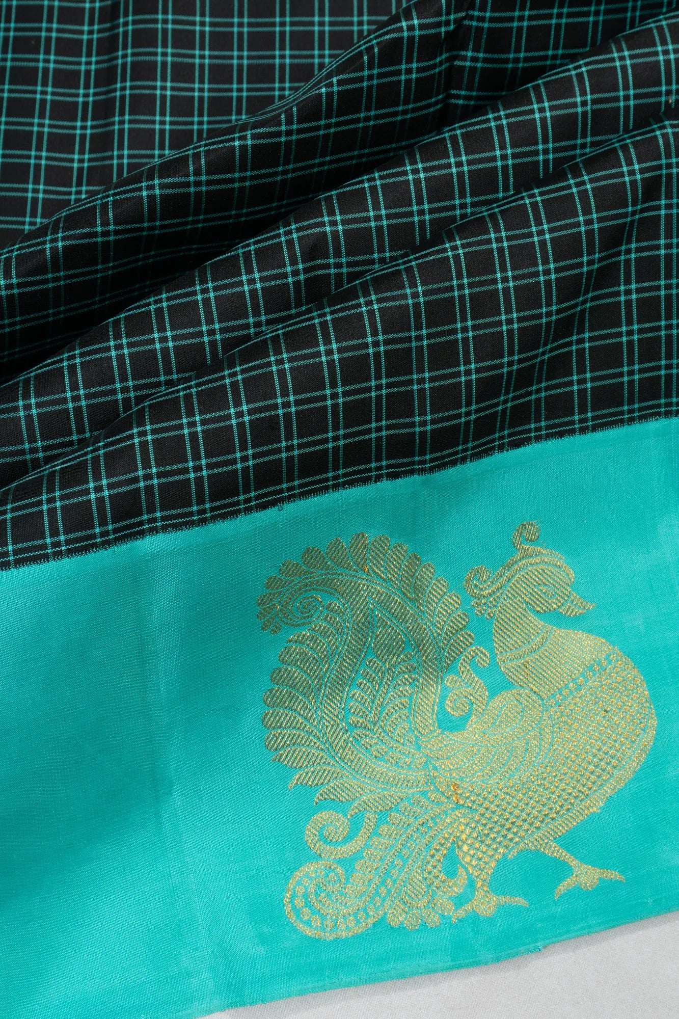 Kanchipuram Silk Checks Black Saree