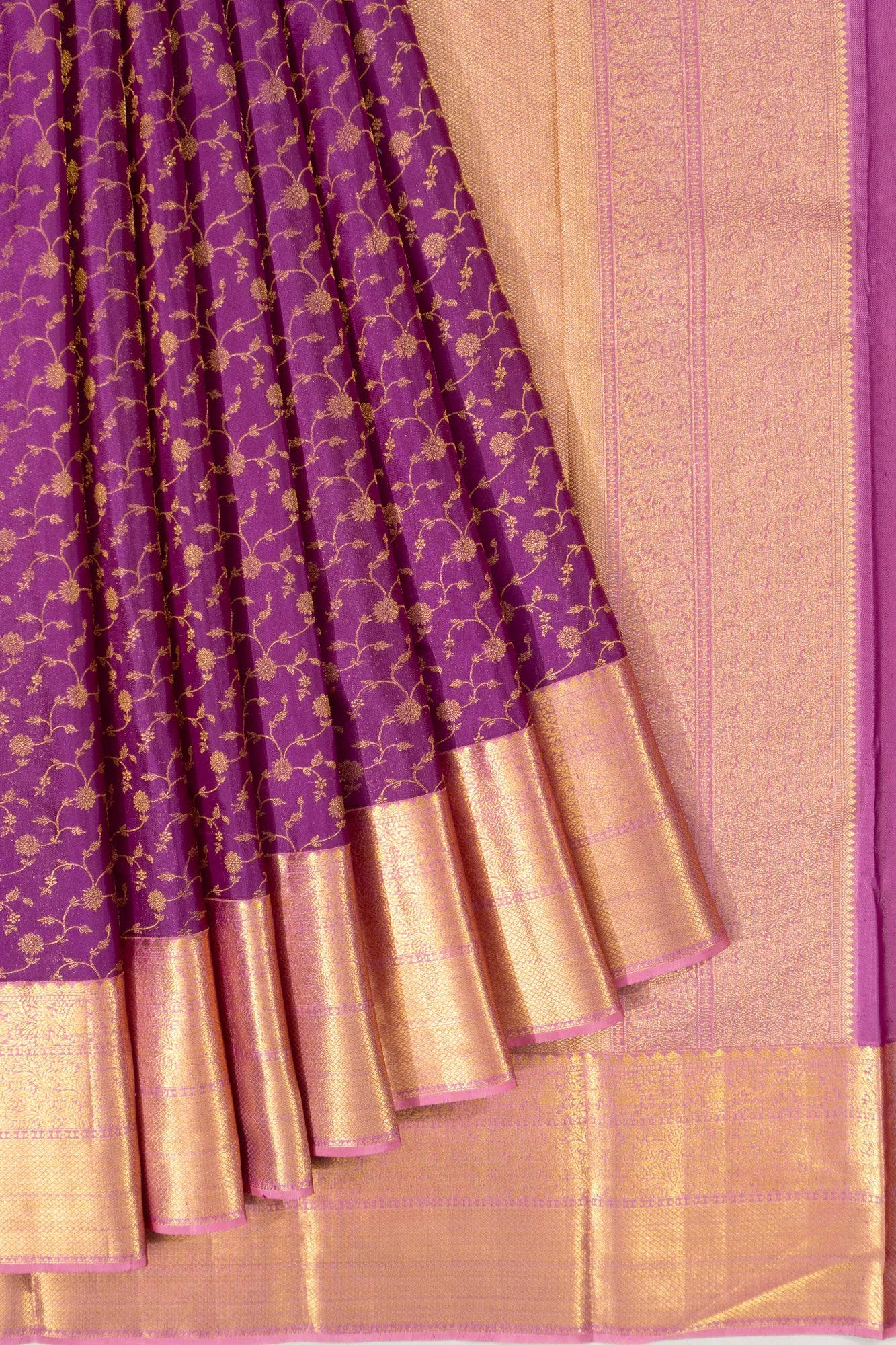 Kanchipuram Silk Tissue Jaal Purple Saree