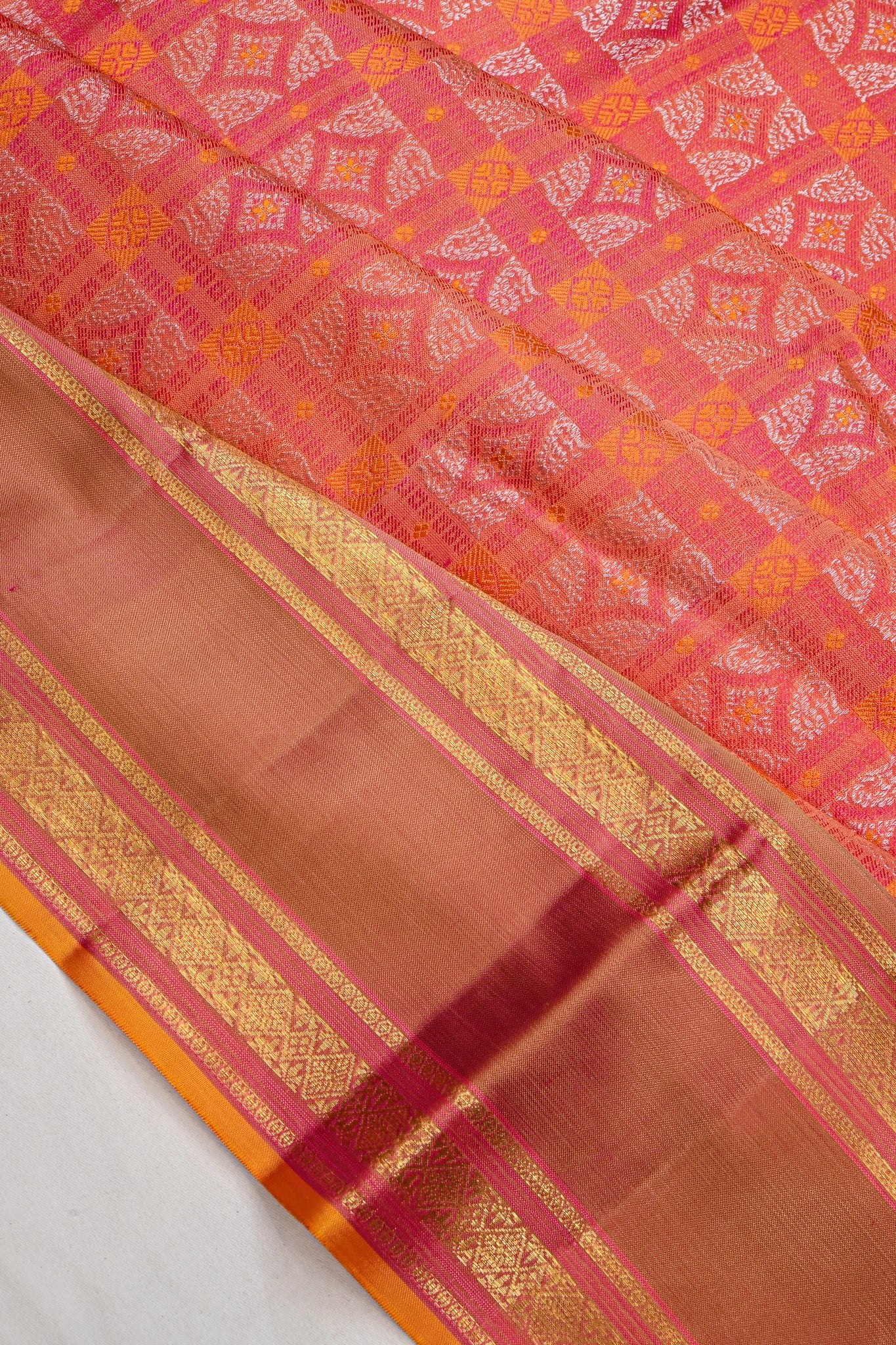 Kanchipuram Silk Brocade Orange Saree