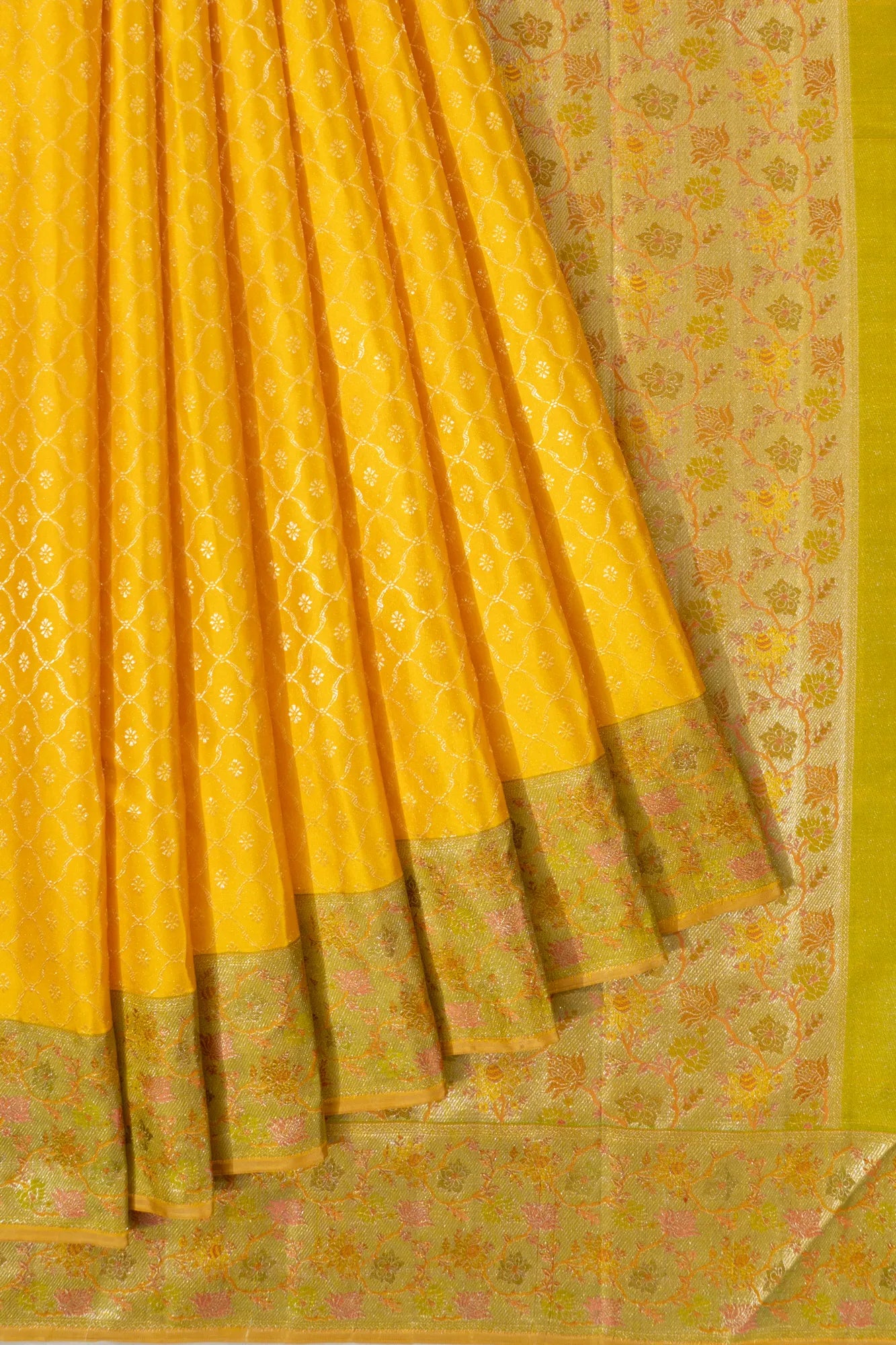 Kanchipuram Silk Brocade Yellow Saree