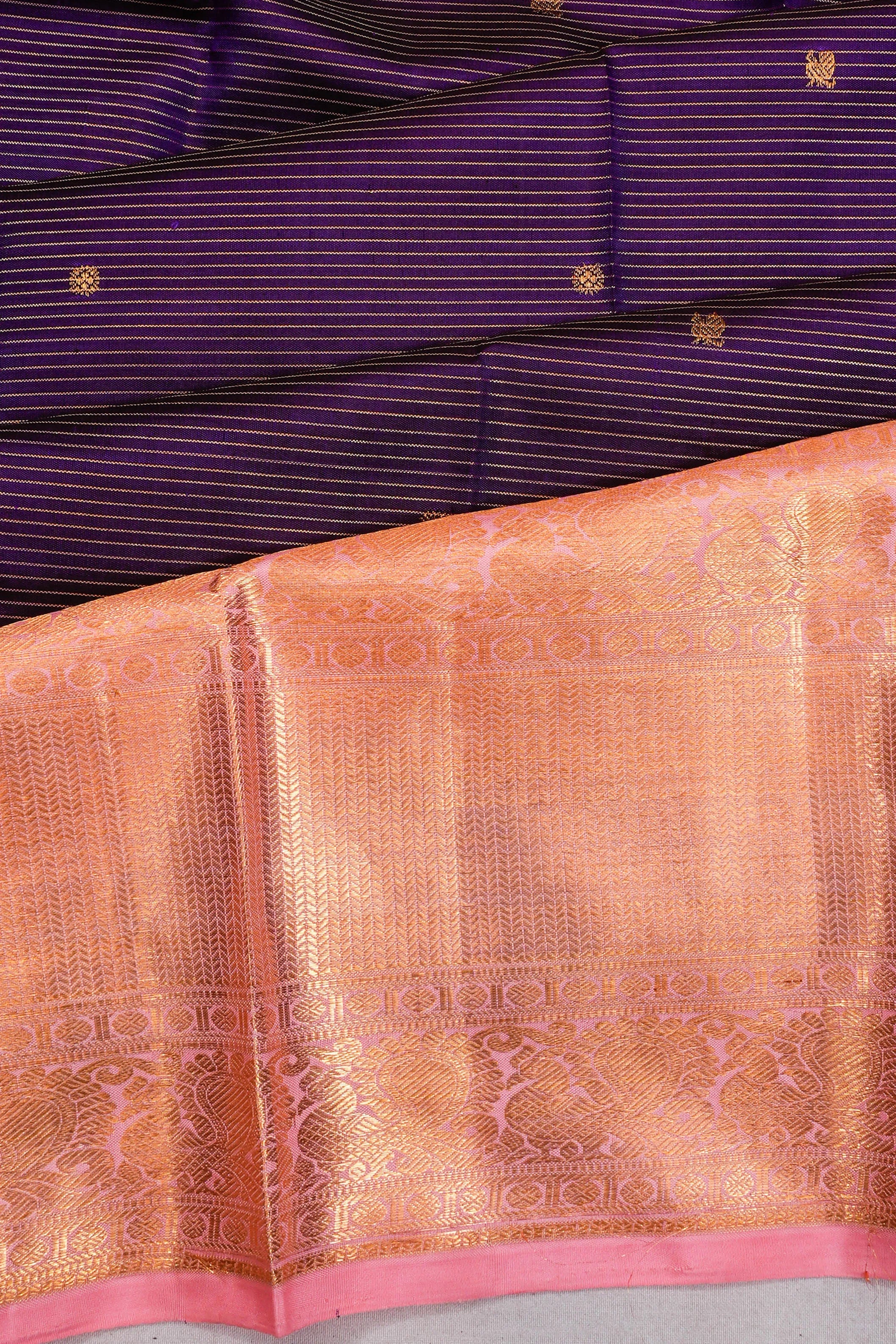 Kanchipuram Silk Oosi Lines And Butta Purple Saree
