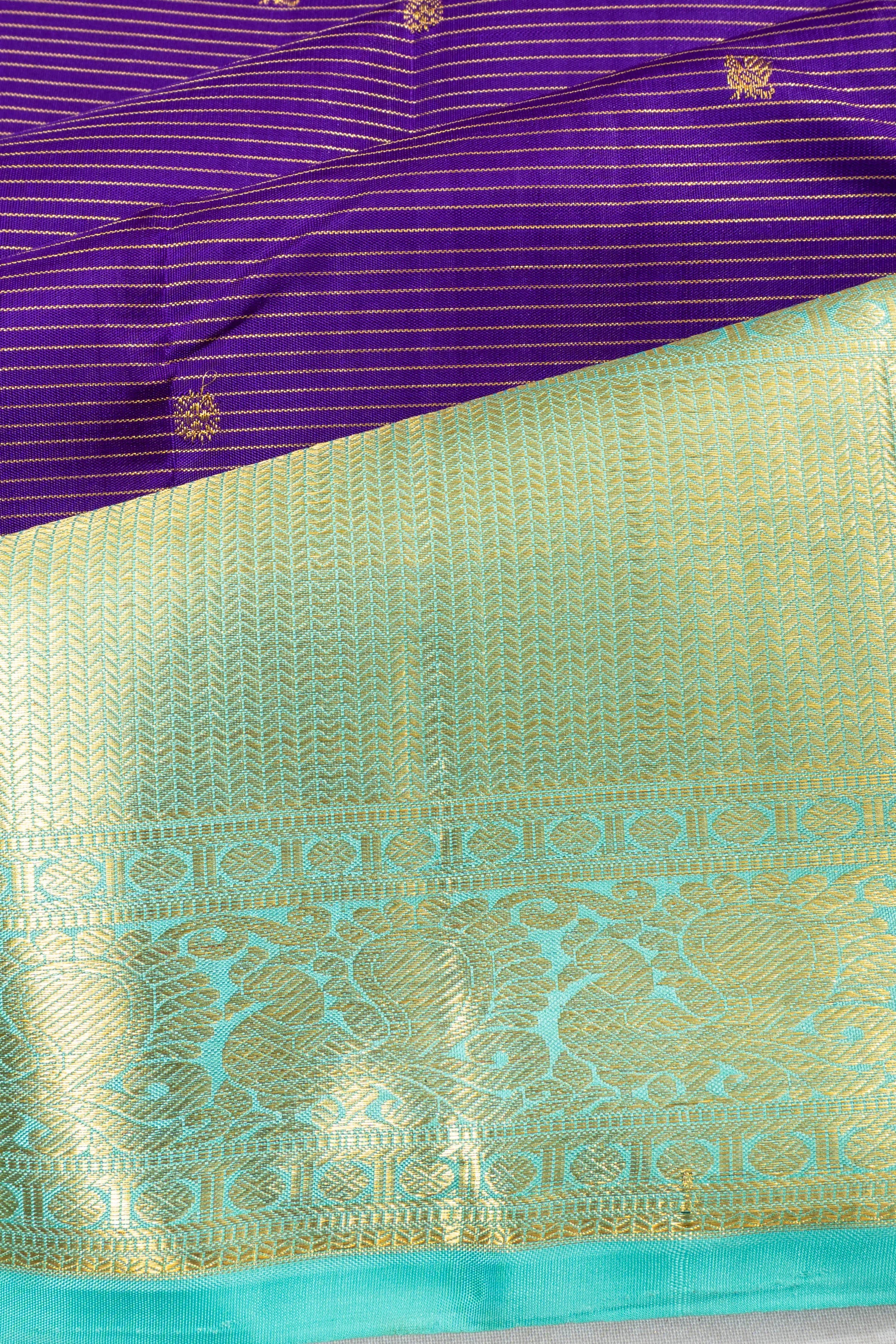 Kanchipuram Silk Oosi Lines And Butta Violet Saree