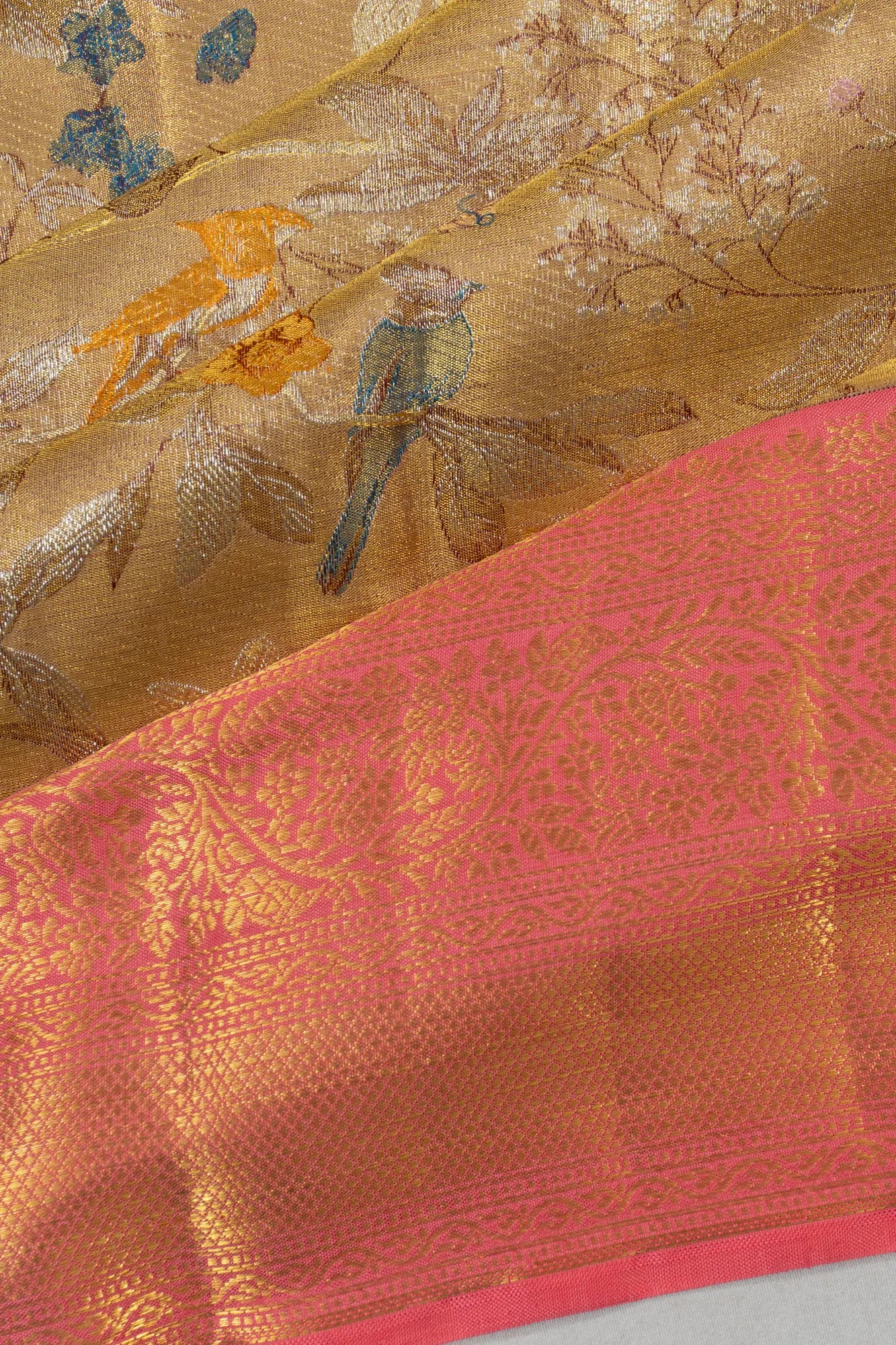 Kanchipuram Silk Tissue Brocade Gold Saree
