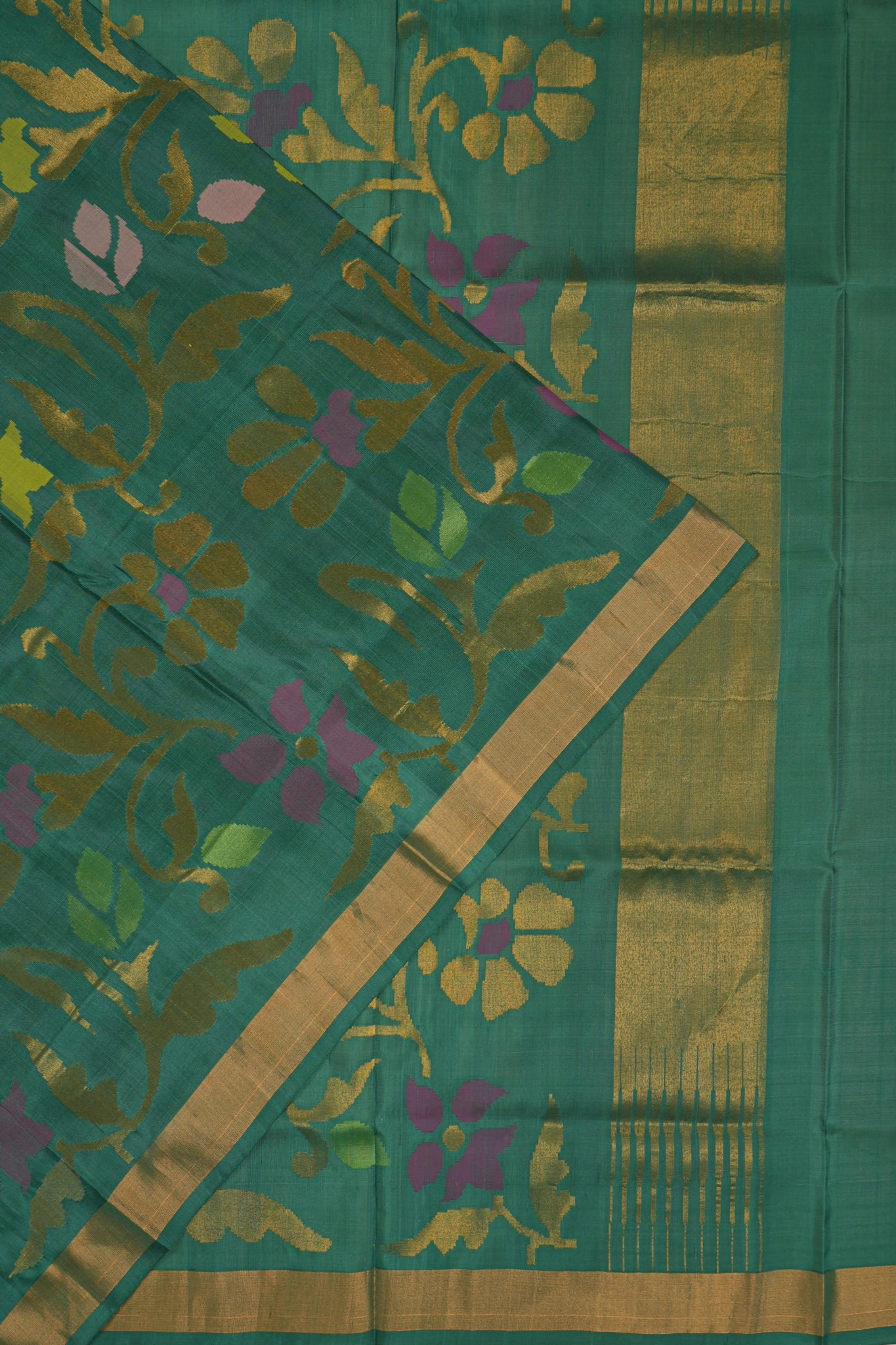 Uppada Silk Jamdani Jaal Green Saree