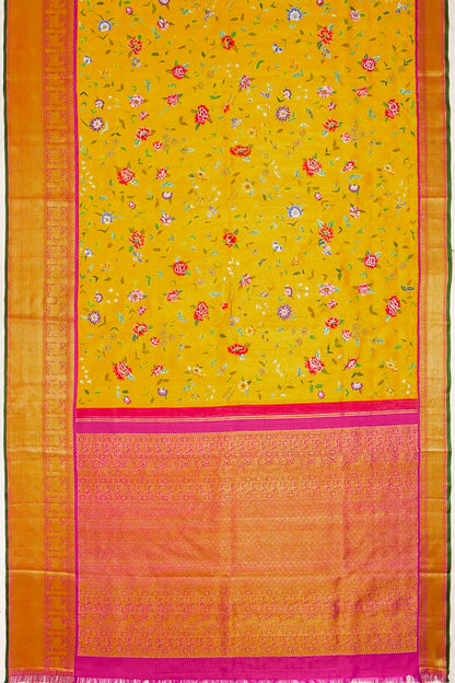 Petit Point X Kanchipuram Silk Oosi Lines Yellow Saree