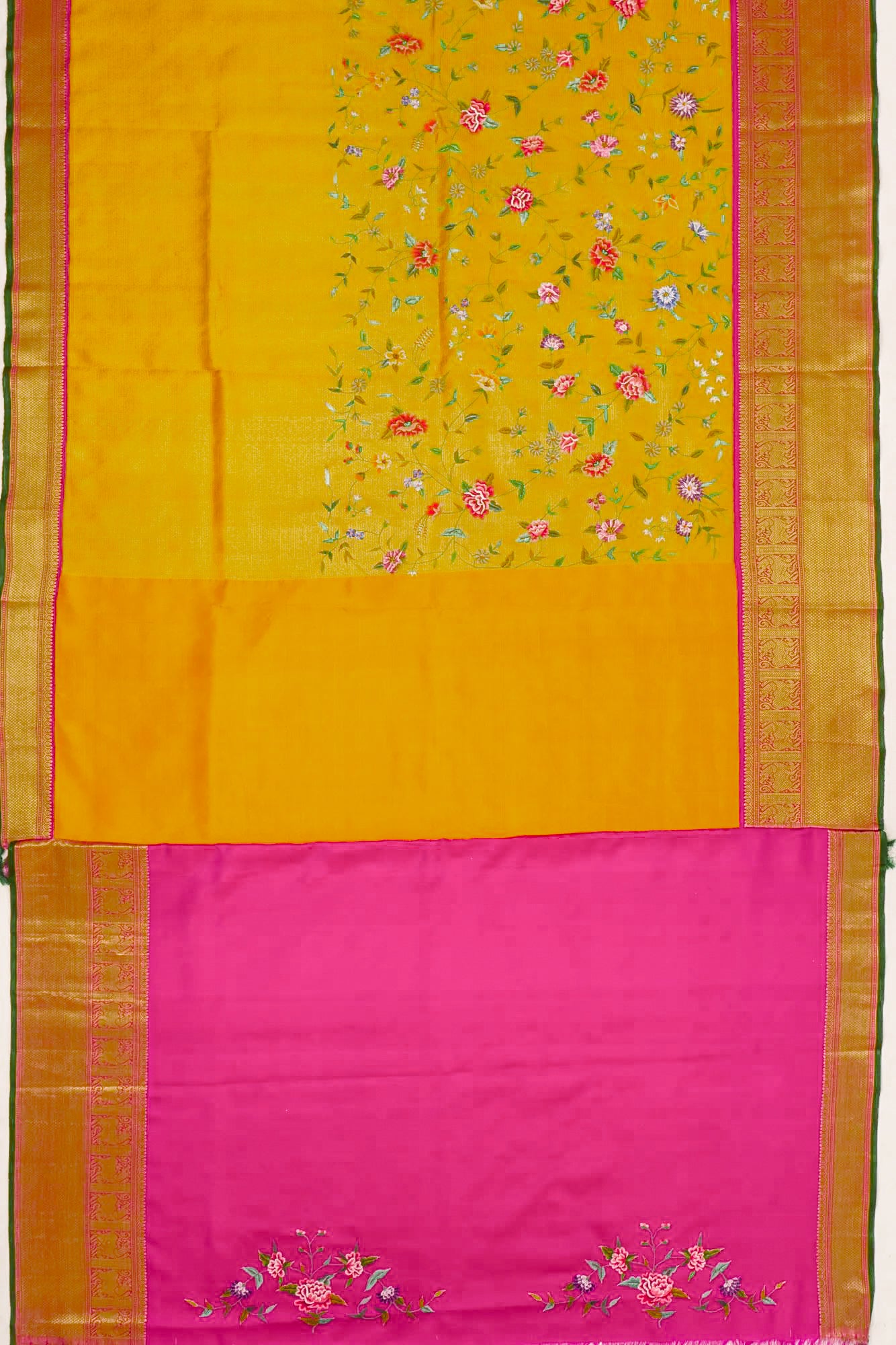 Petit Point X Kanchipuram Silk Oosi Lines Yellow Saree
