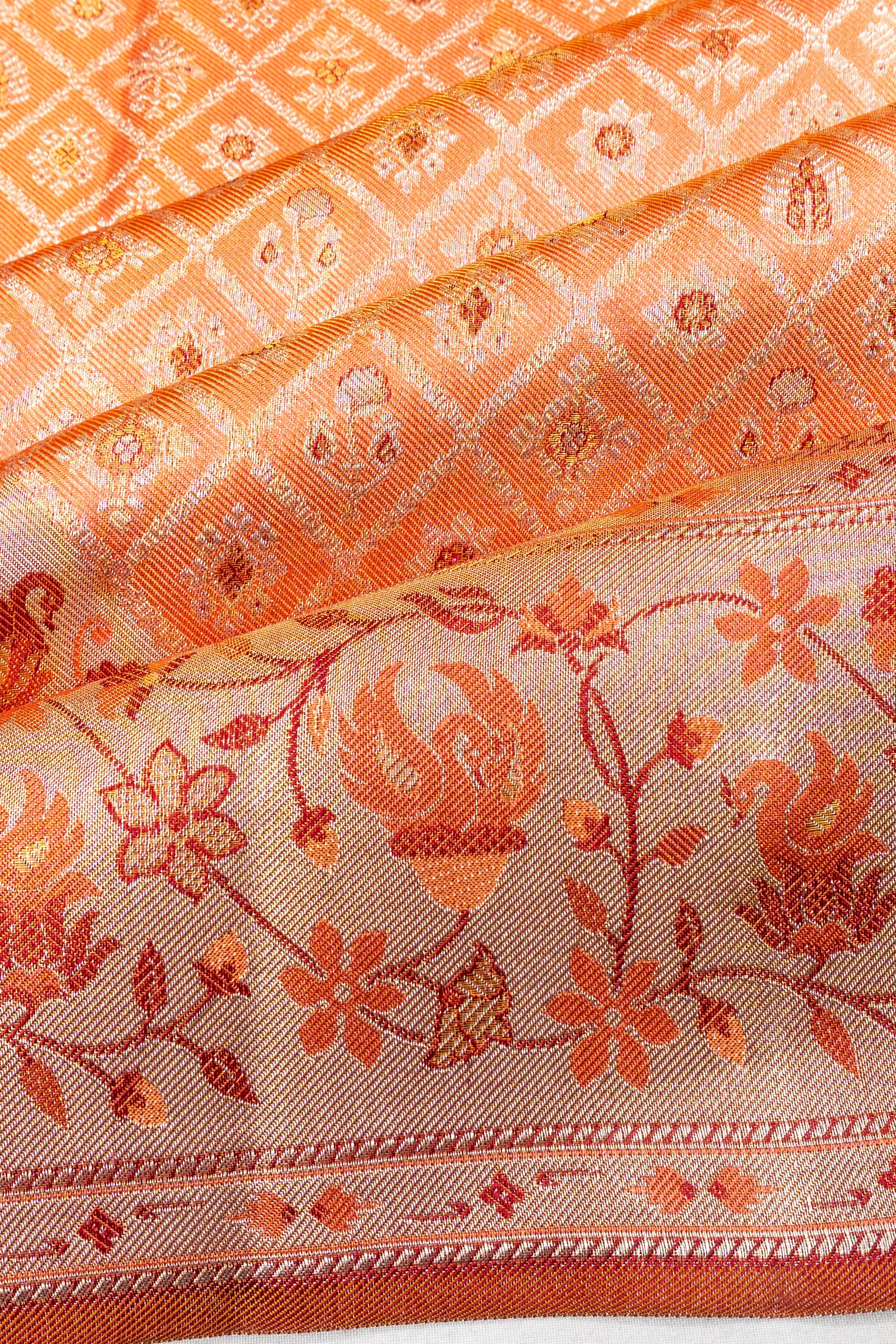 Kanchipuram Silk Tissue Brocade Orange Saree