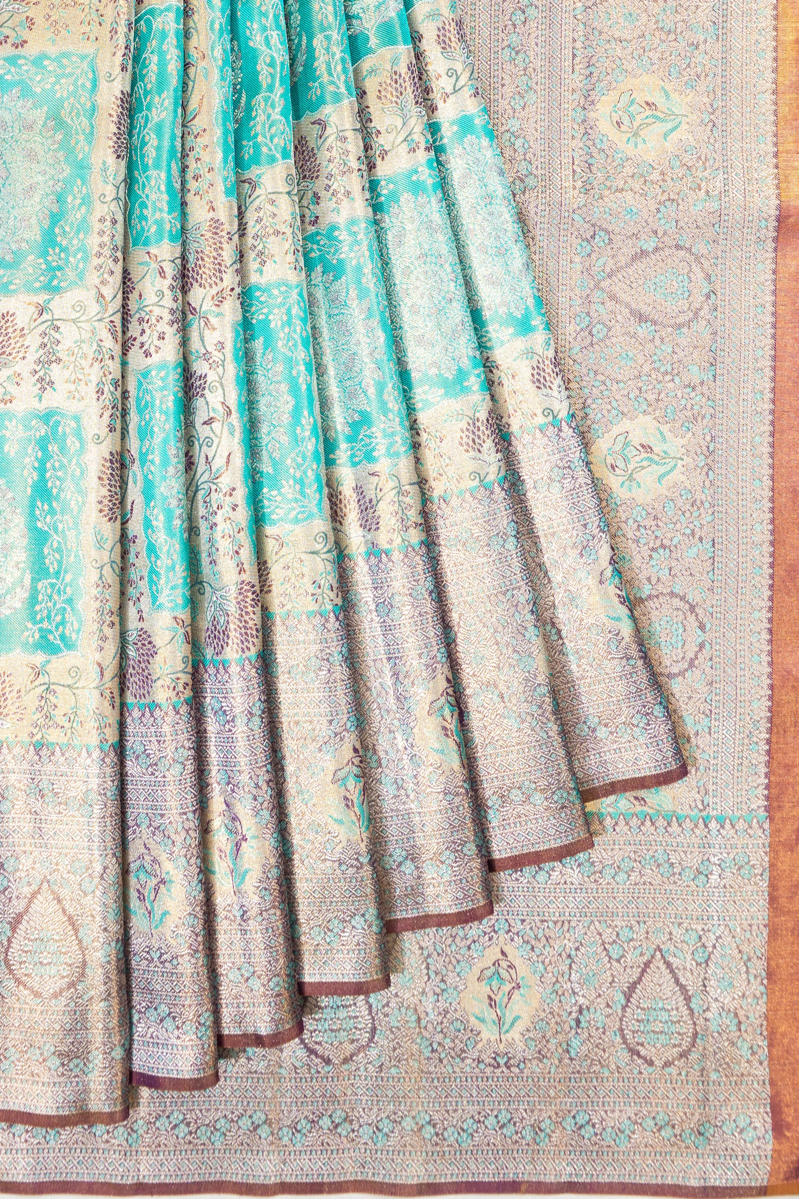 Kanchipuram Silk Tissue Brocade Sky Blue Saree