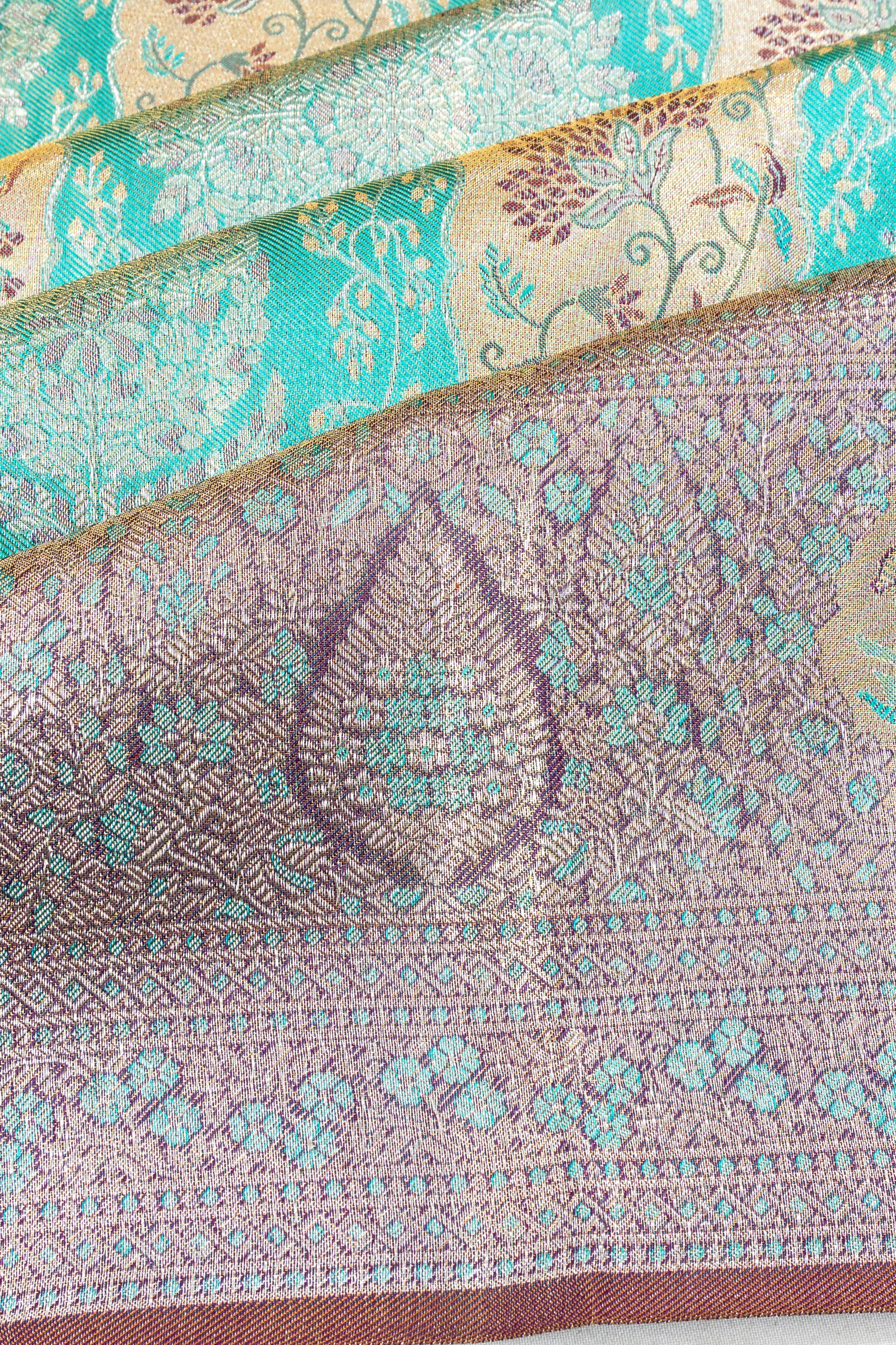Kanchipuram Silk Tissue Brocade Sky Blue Saree