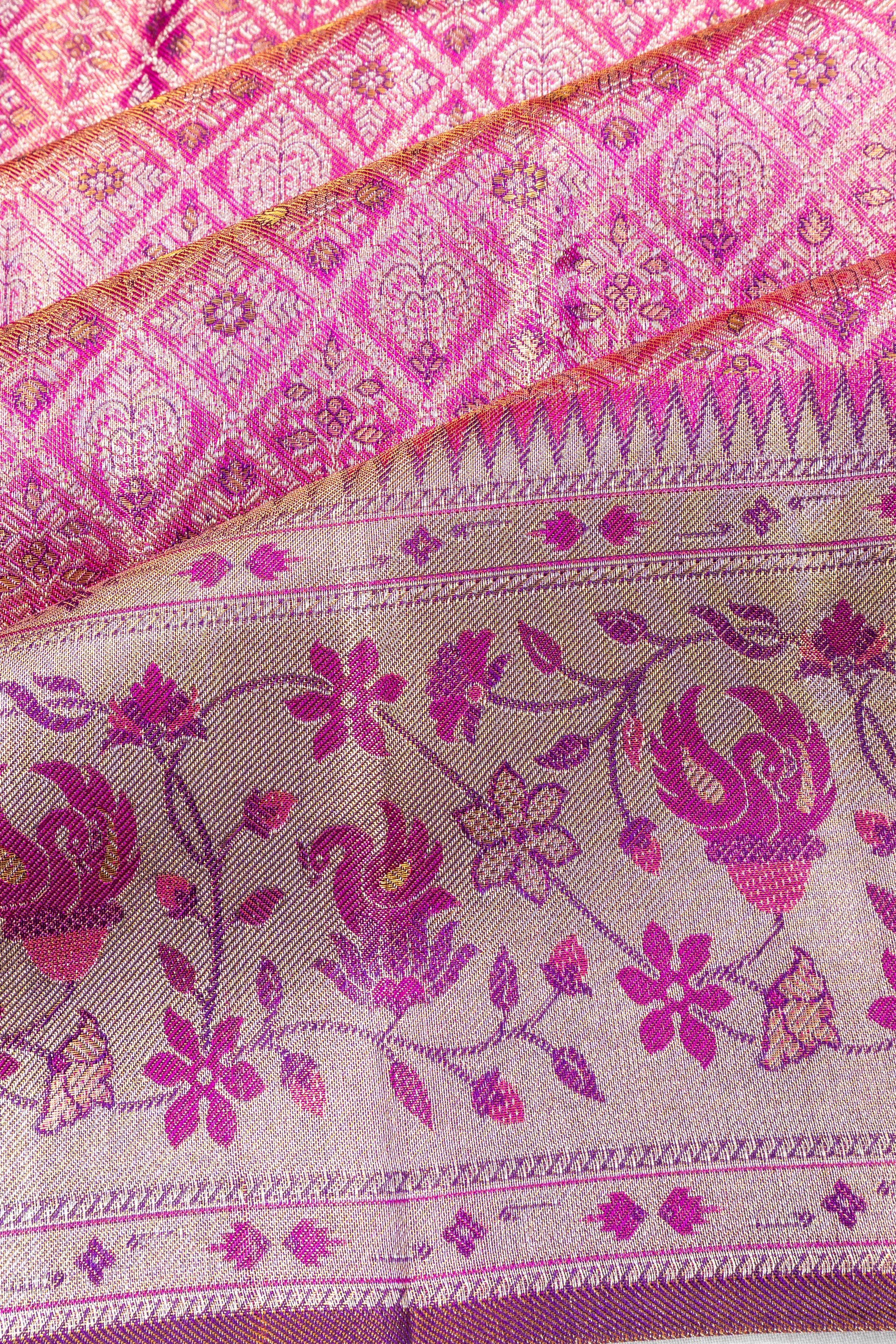 Kanchipuram Silk Tissue Brocade Rani Pink Saree