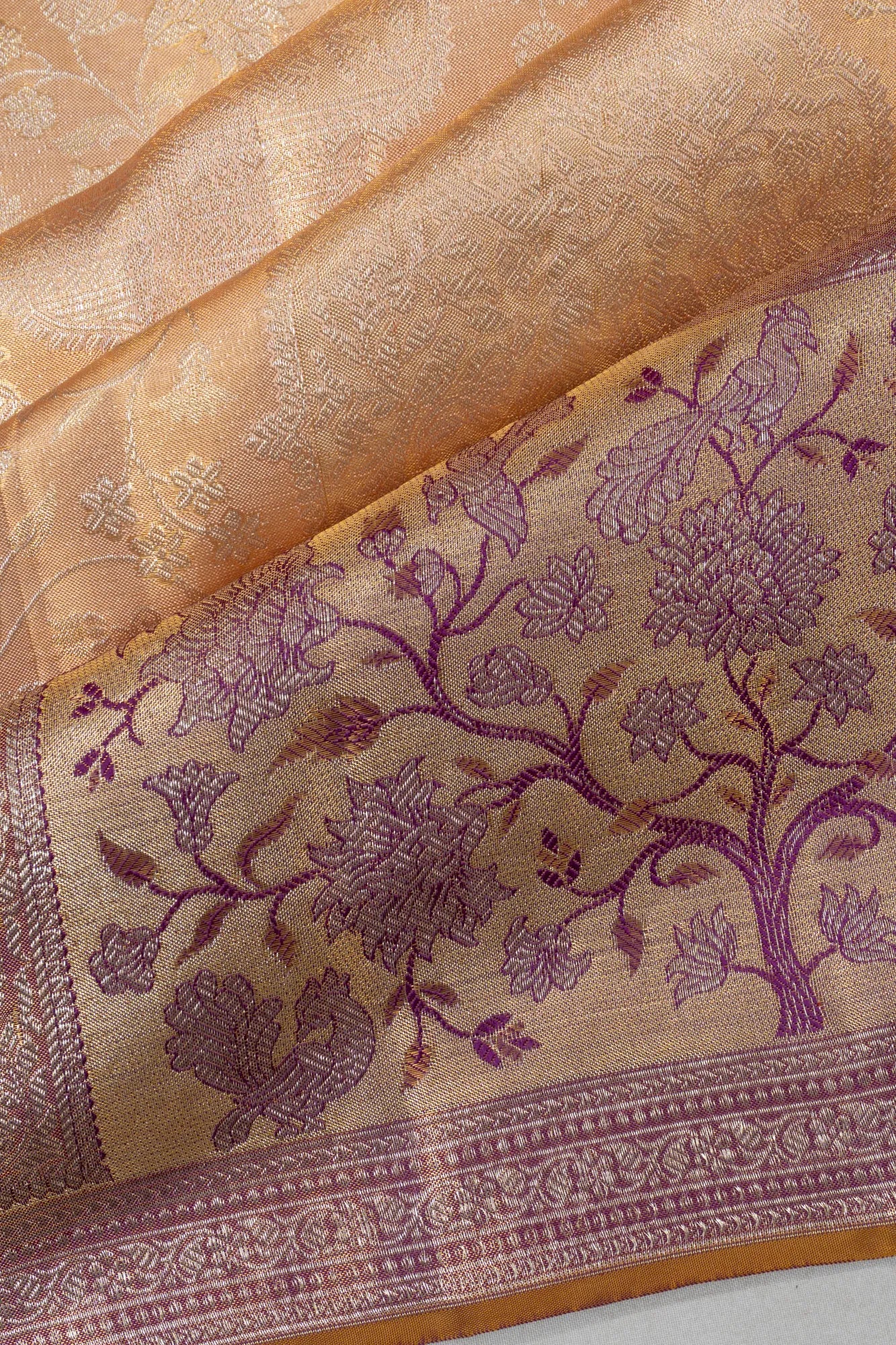 Kanchipuram Silk Tissue Jaal Gold Saree