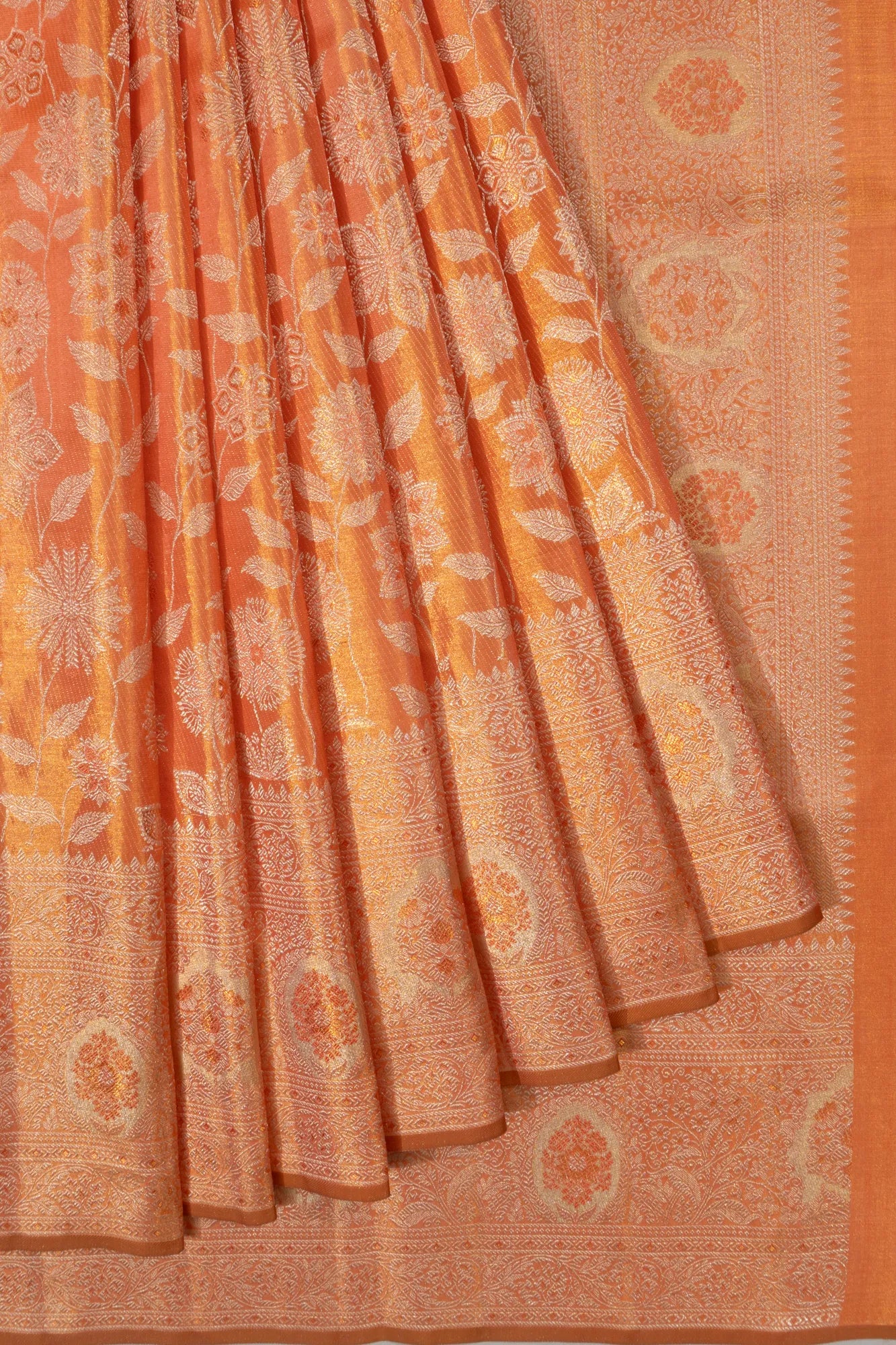 Kanchipuram Silk Tissue Jaal Orange Saree