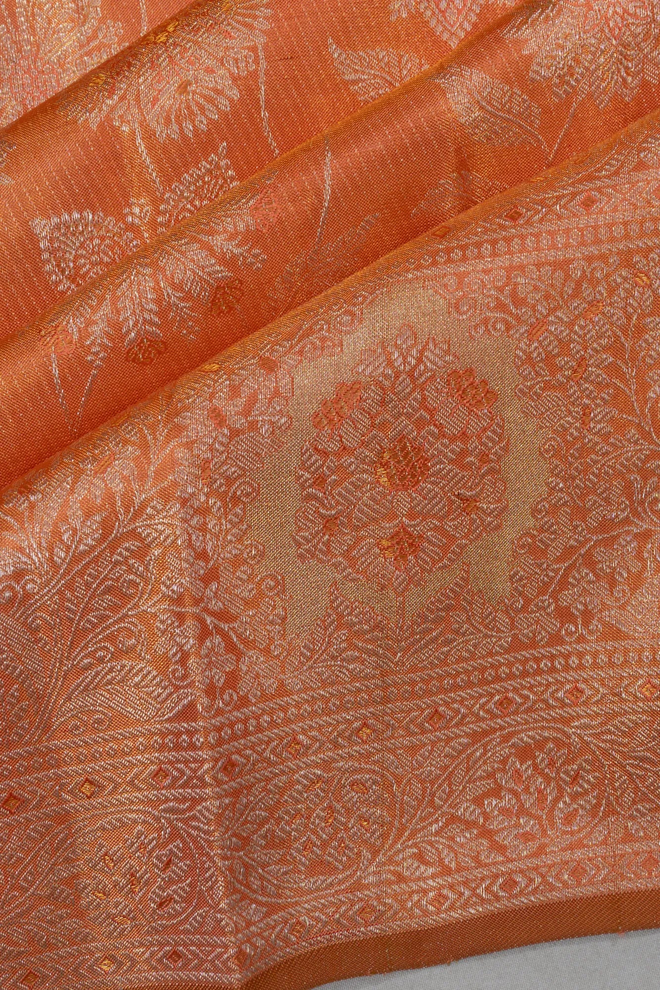 Kanchipuram Silk Tissue Jaal Orange Saree