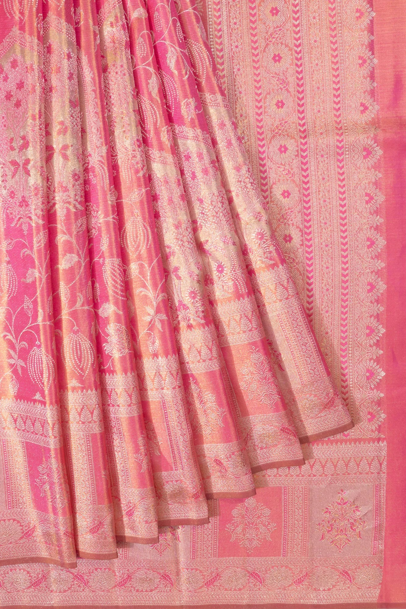 Kanchipuram Silk Tissue Brocade Pink Saree