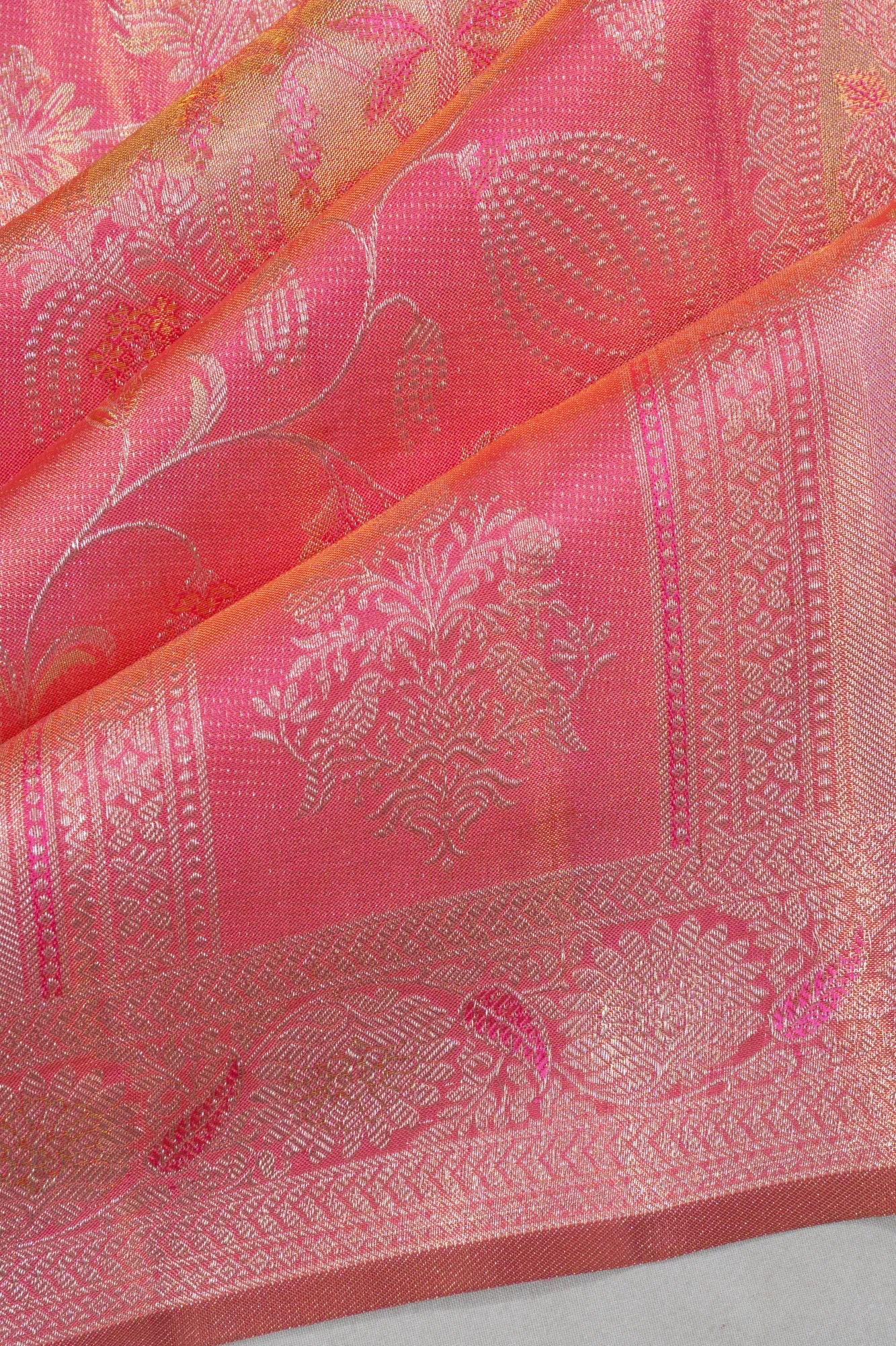 Kanchipuram Silk Tissue Brocade Pink Saree