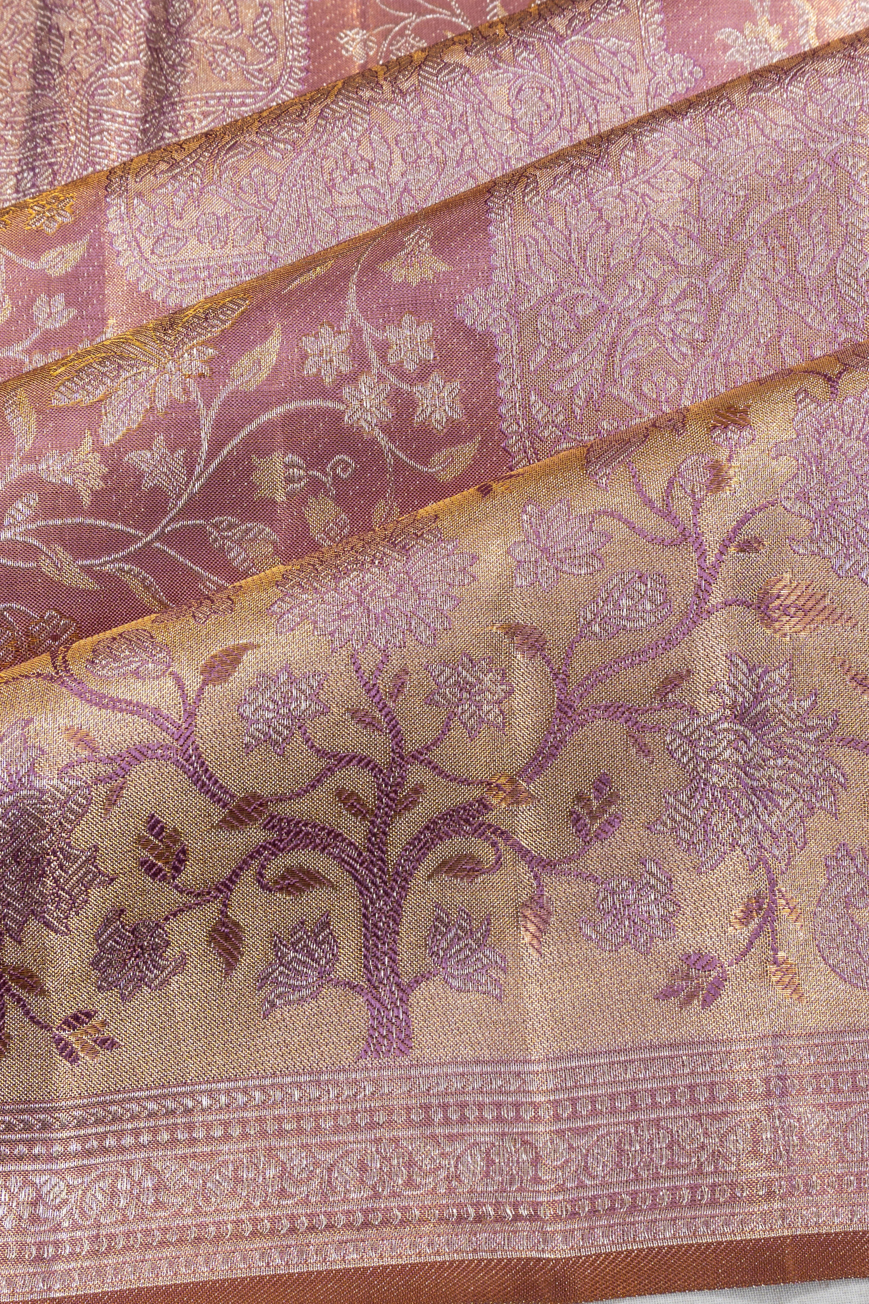 Kanchipuram Silk Tissue Brocade Lavender Saree