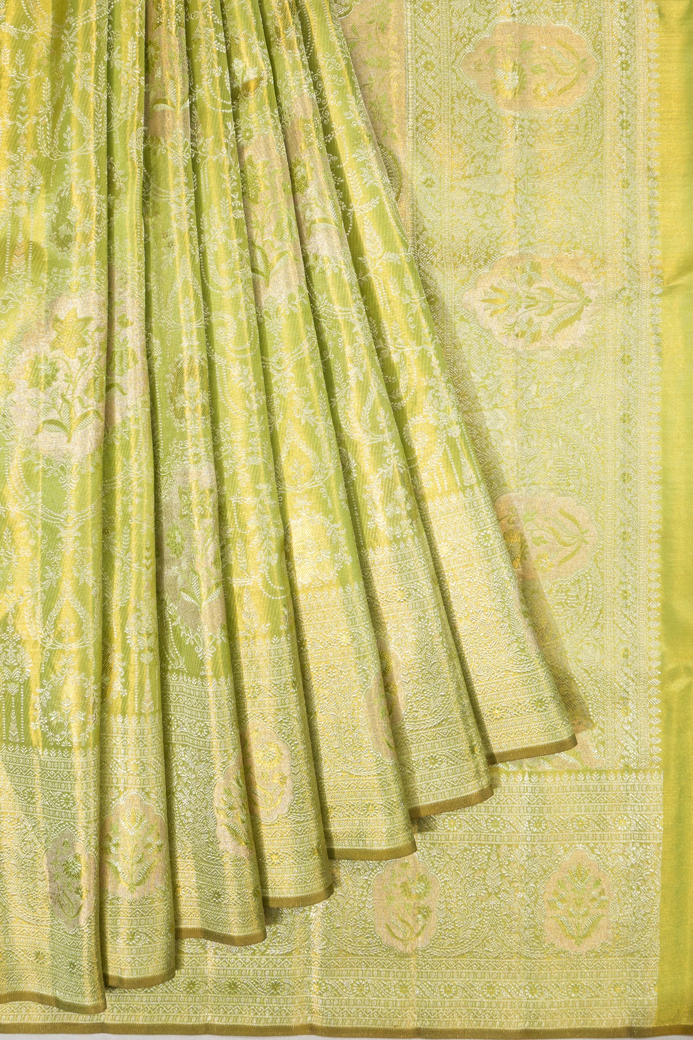 Kanchipuram Silk Tissue Brocade Green Saree