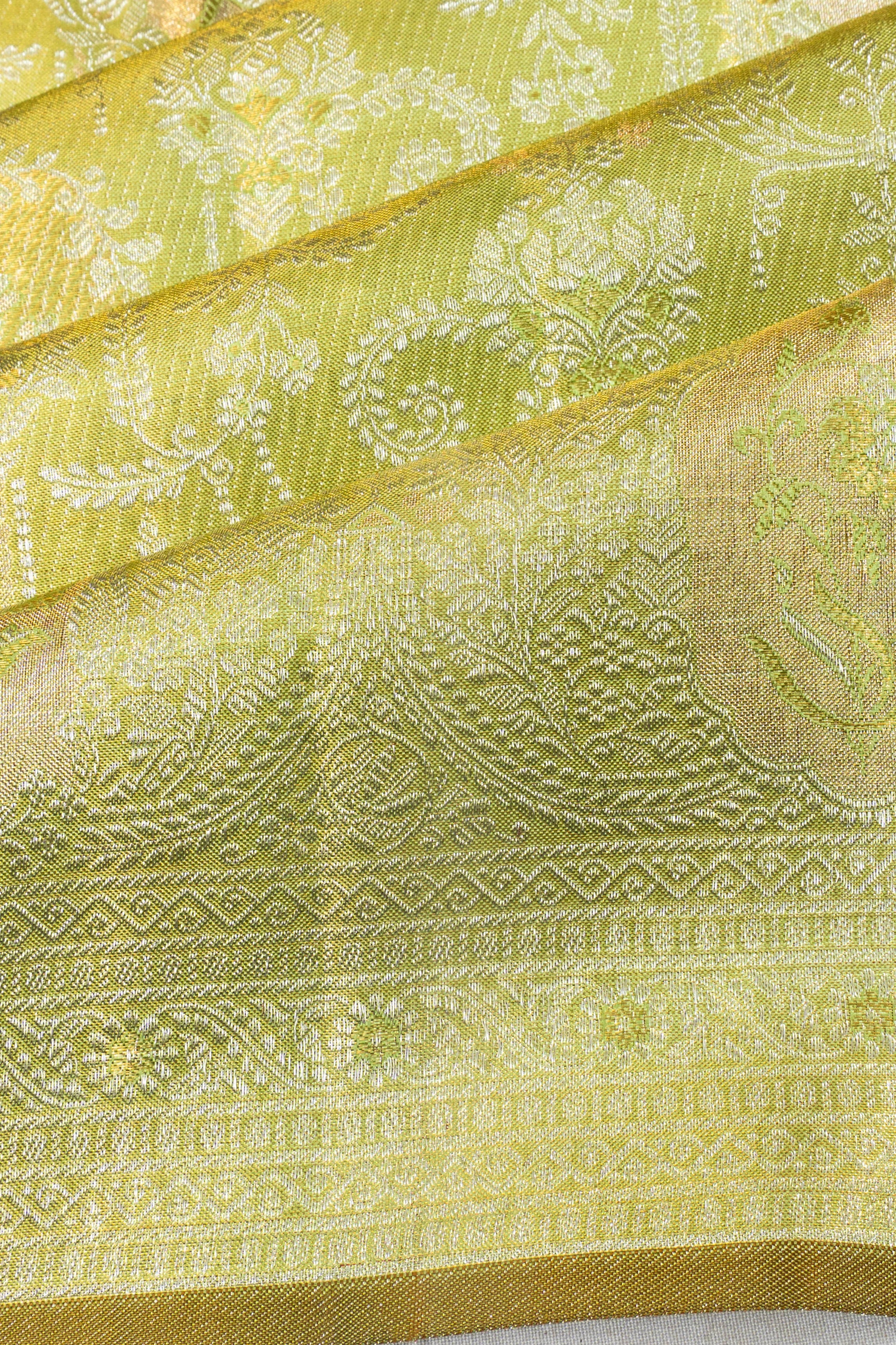 Kanchipuram Silk Tissue Brocade Green Saree