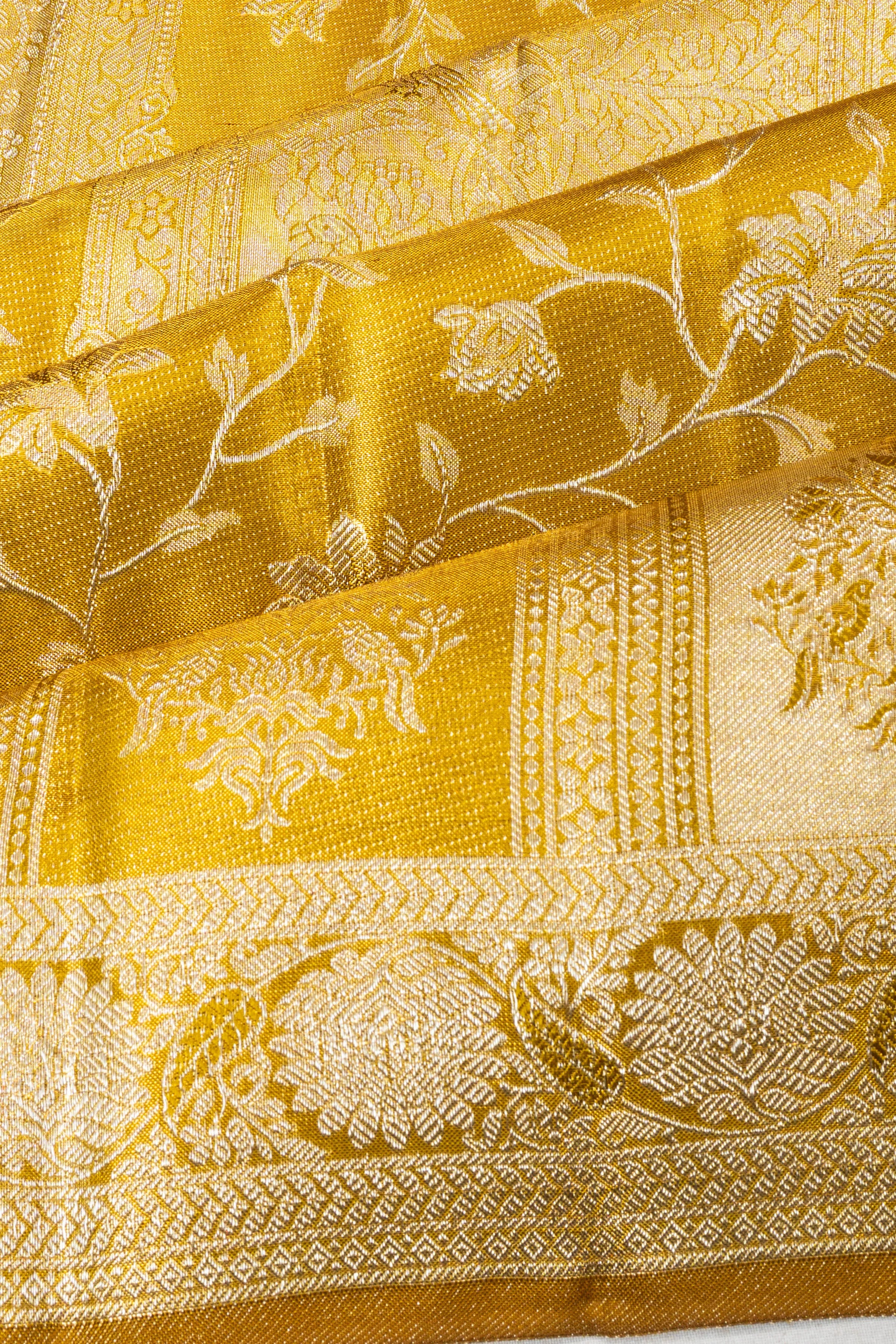 Kanchipuram Silk Tissue Brocade Yellow Saree