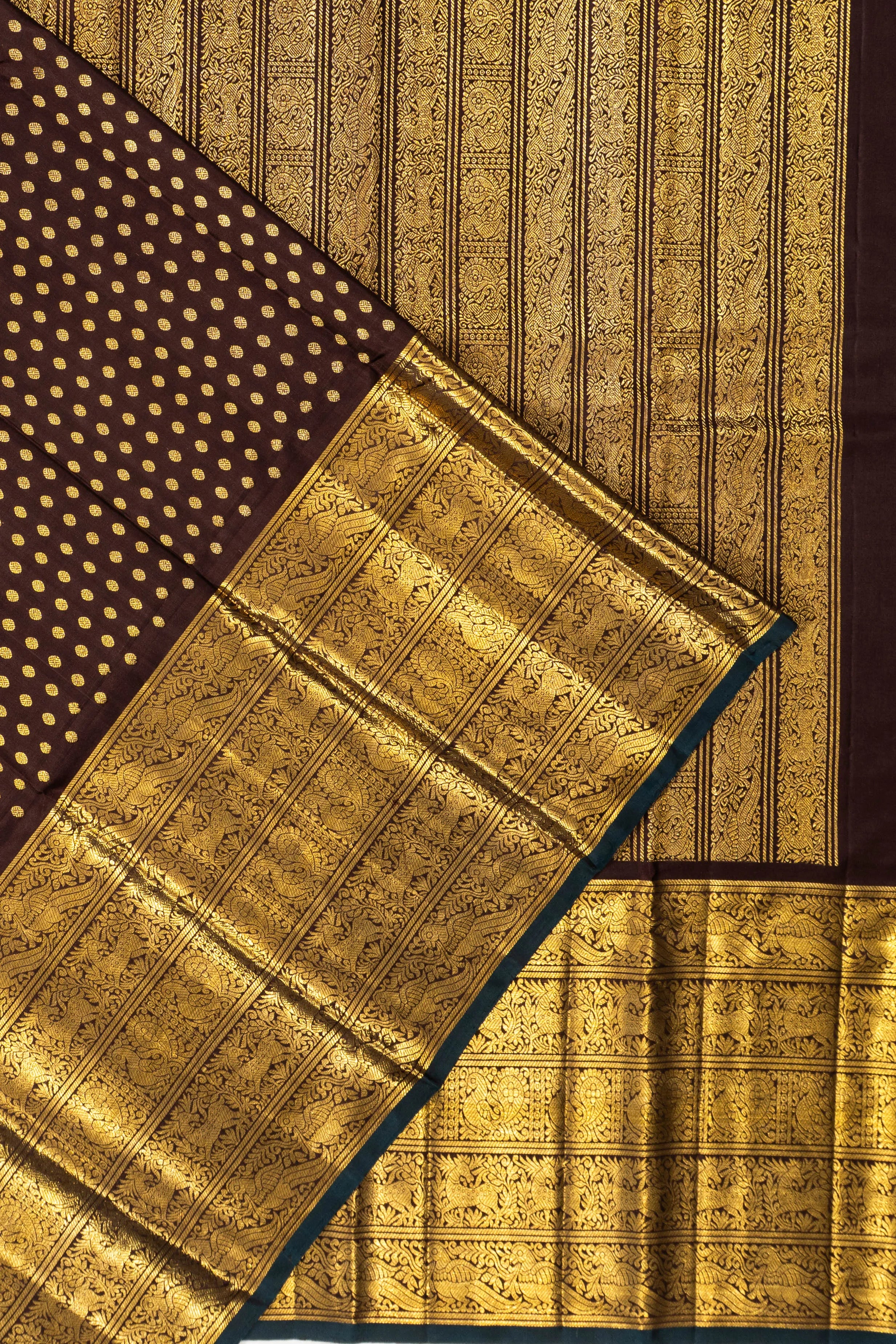 Kanchipuram Silk Brocade Brown Saree