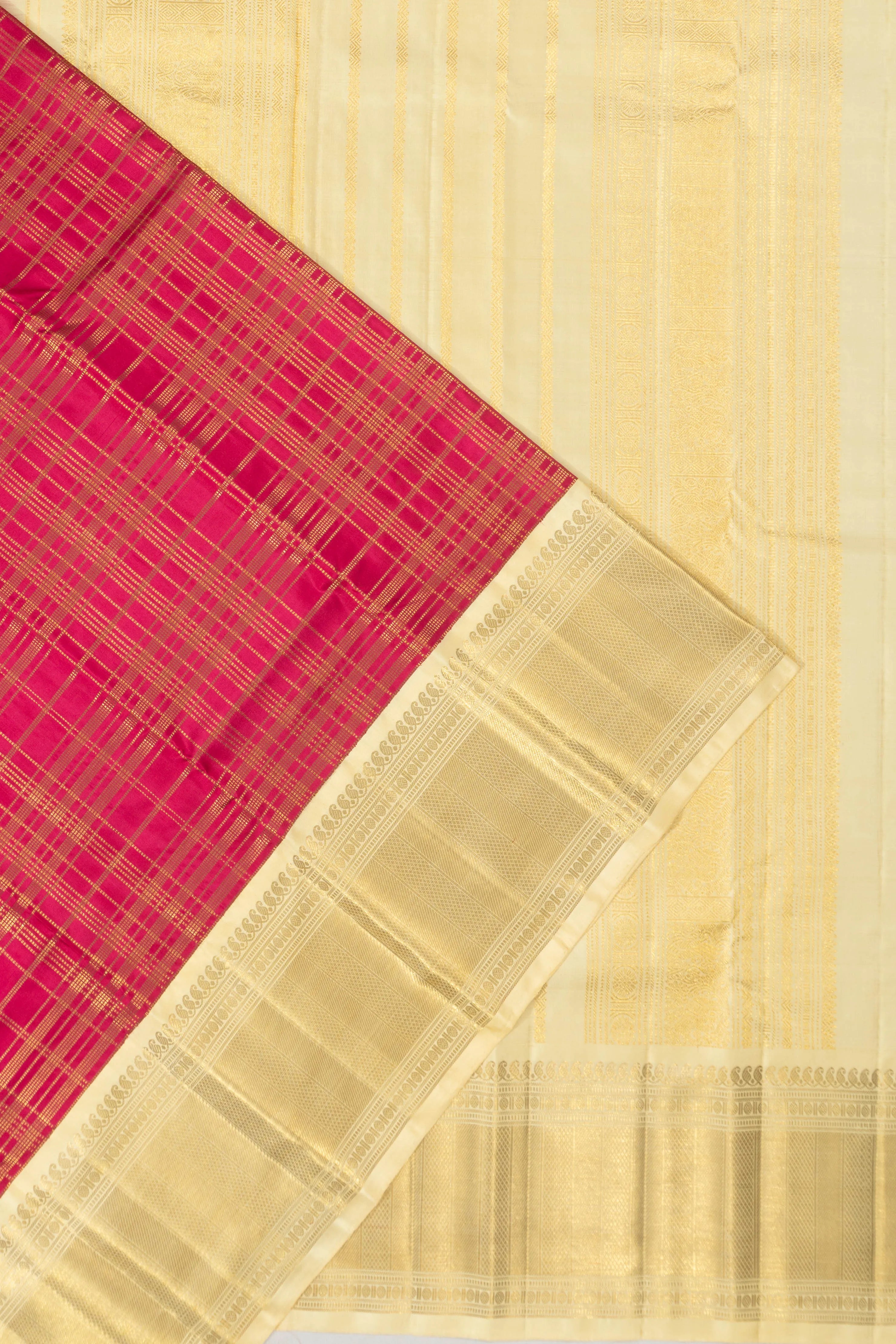 Kanchipuram Silk Checks Pink Saree