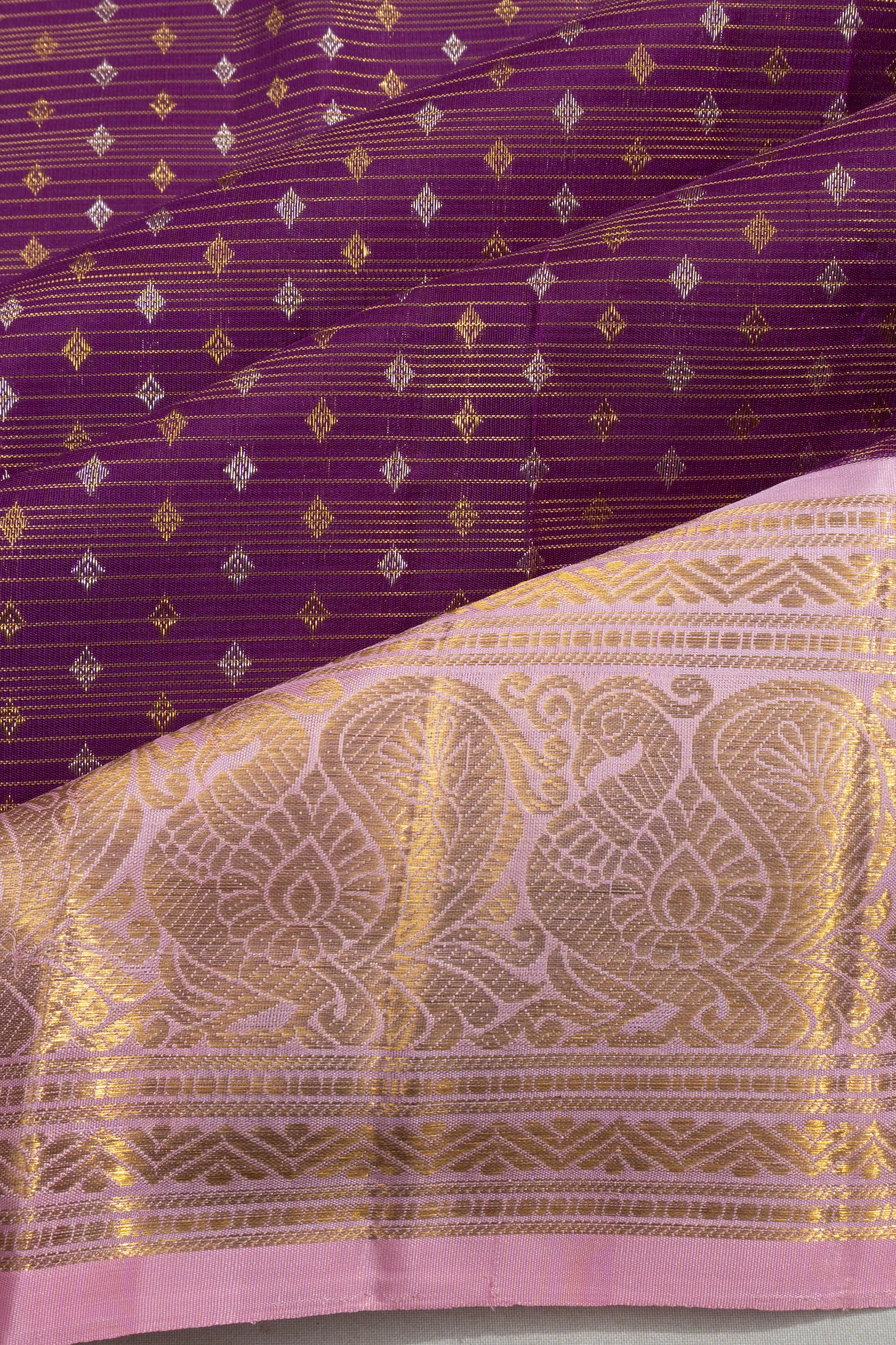 Kanchipuram Silk Oosi Lines And Brocade Purple Saree
