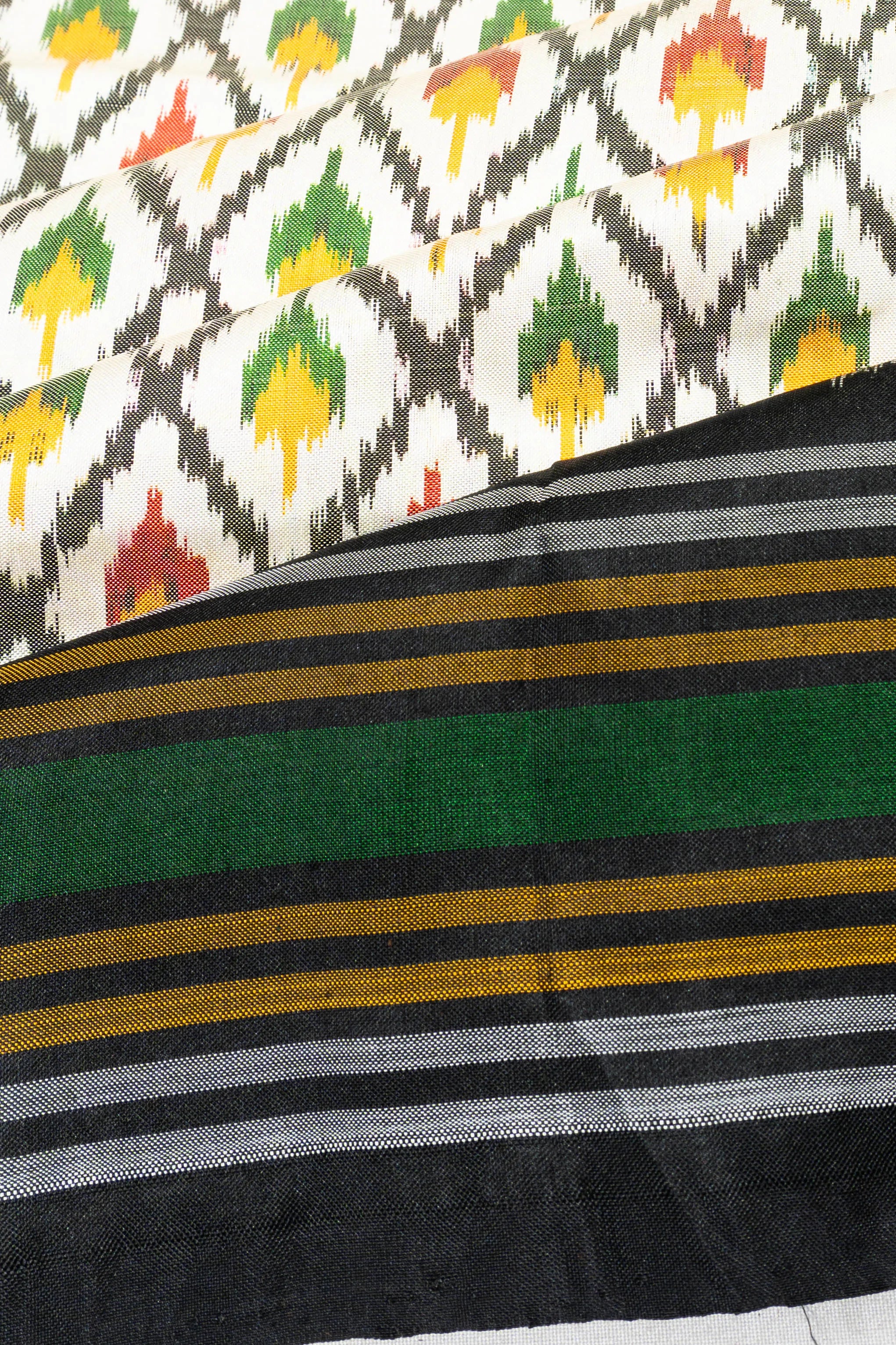 Pochampally Silk Ikat Off White Saree