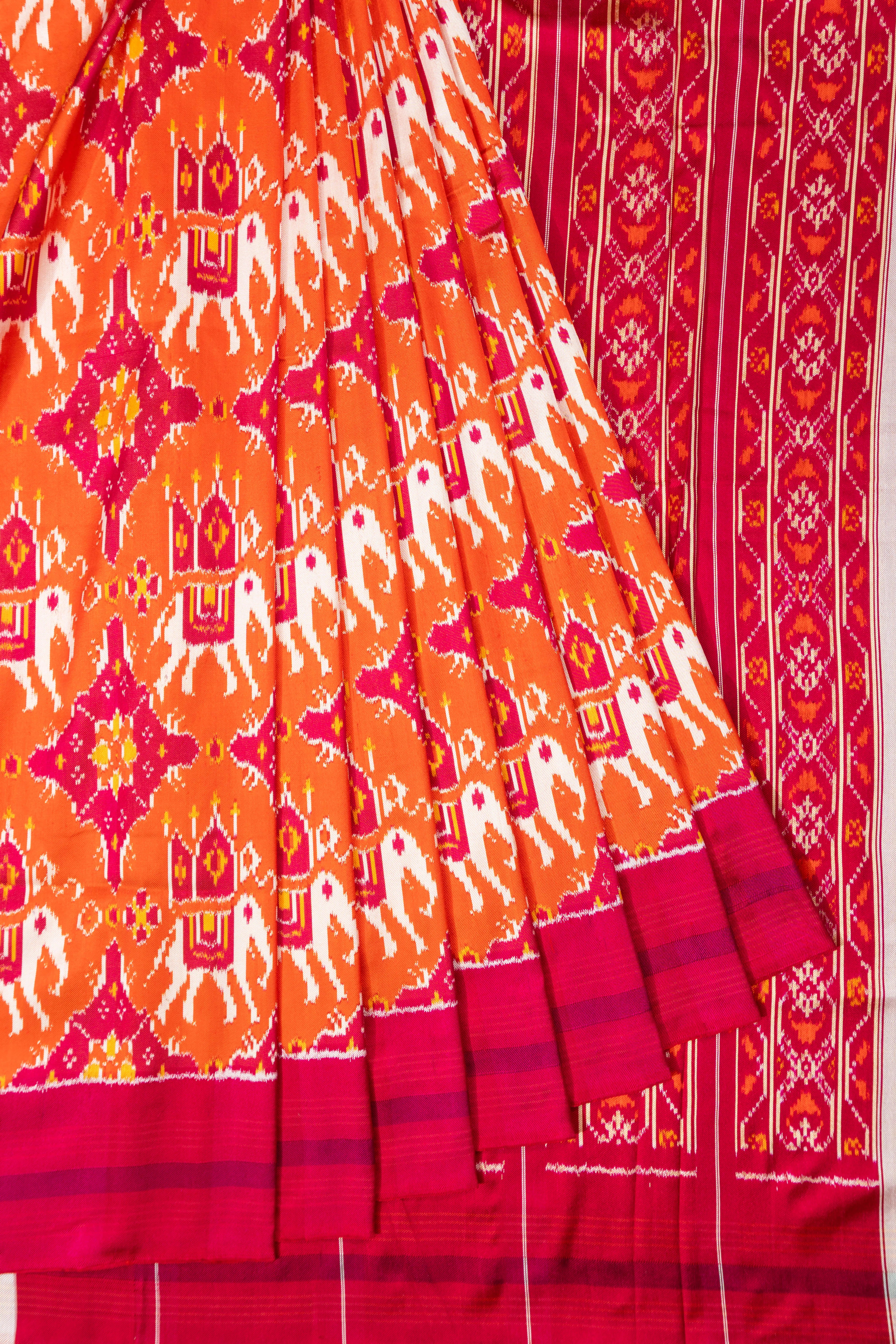 Pochampally Silk Twill Ikat Orange Saree