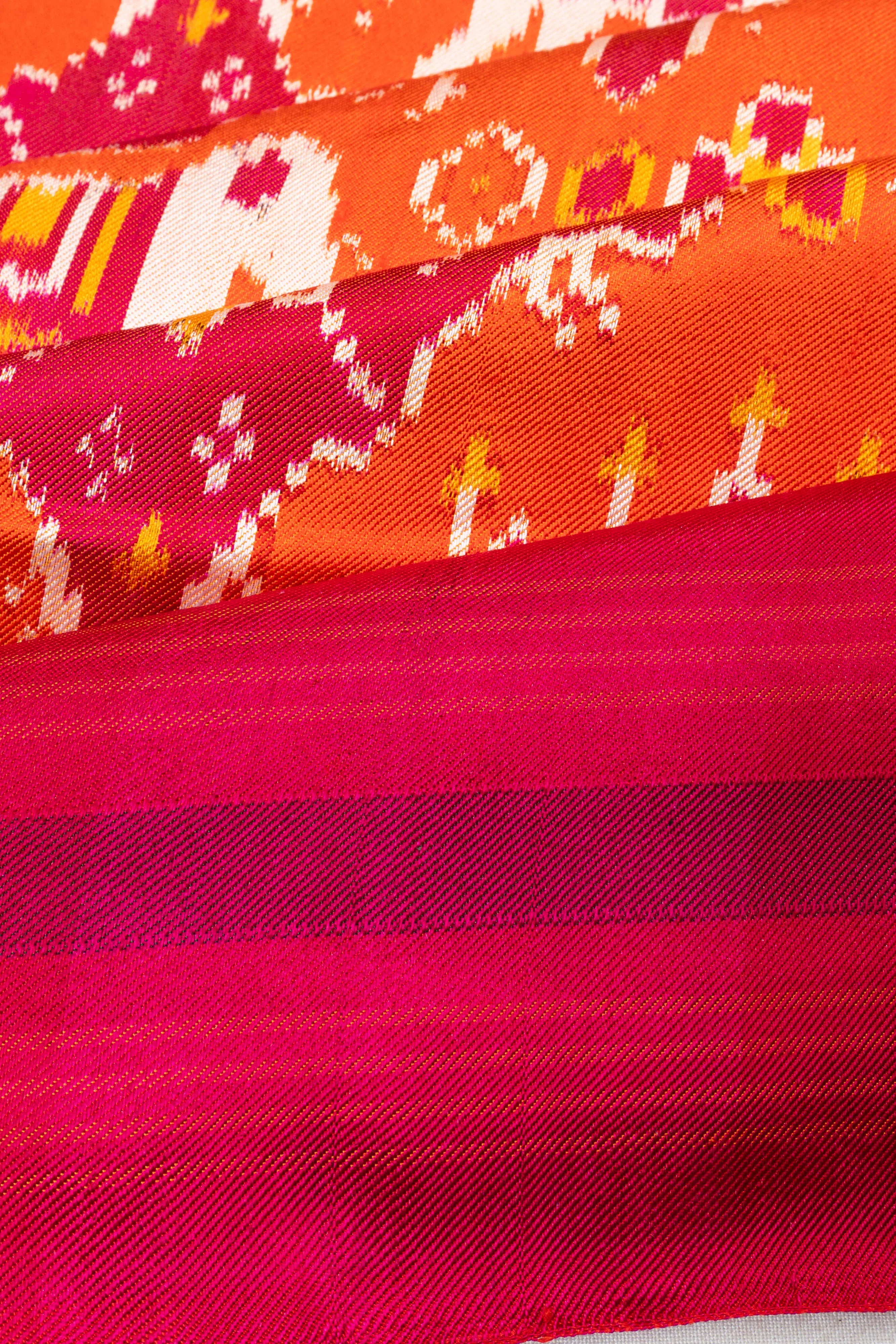 Pochampally Silk Twill Ikat Orange Saree