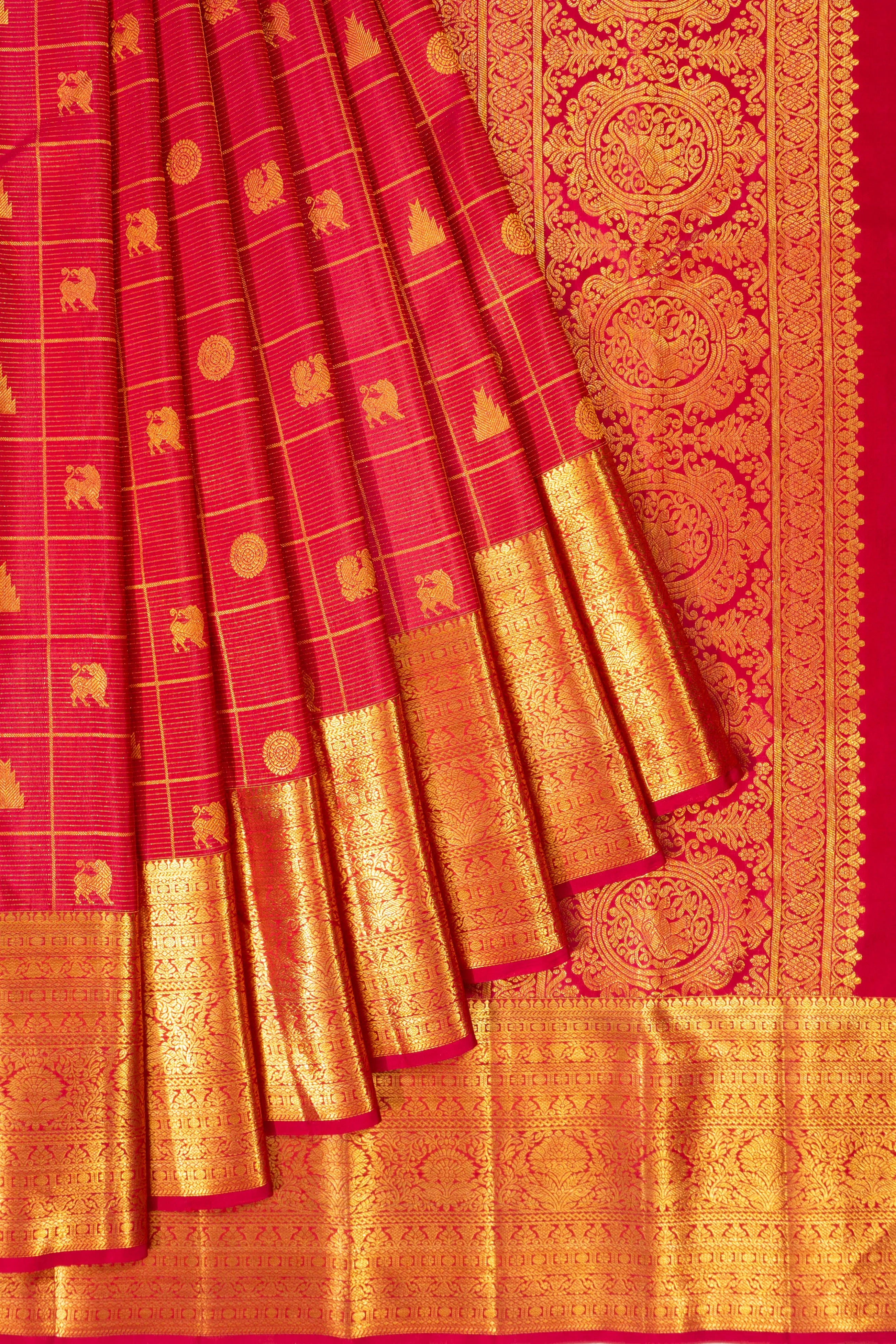 Taranga Kanchi Silk Checks And Butta Red Saree