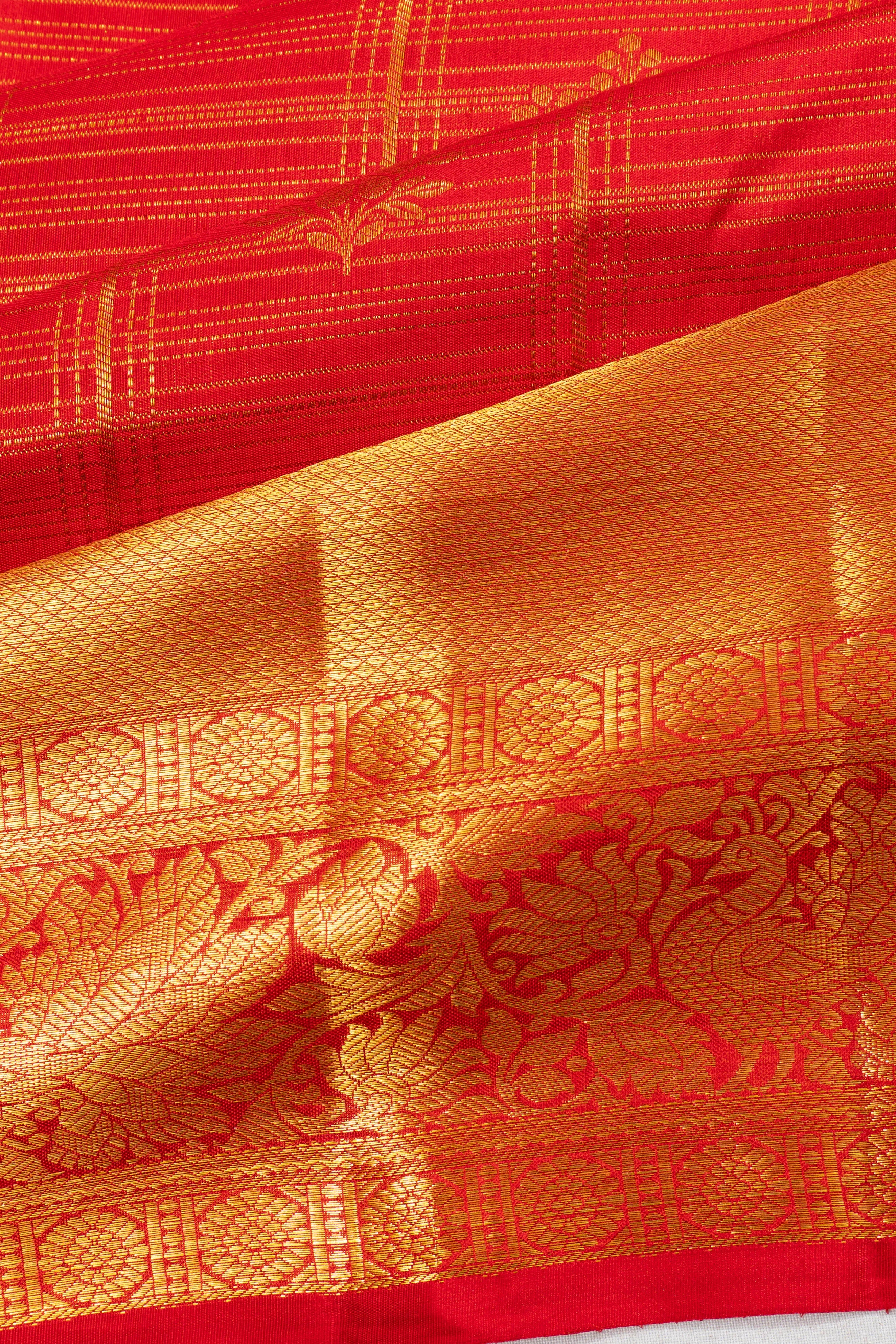 Taranga Kanchi Silk Horizontal Lines And Butta Red Saree