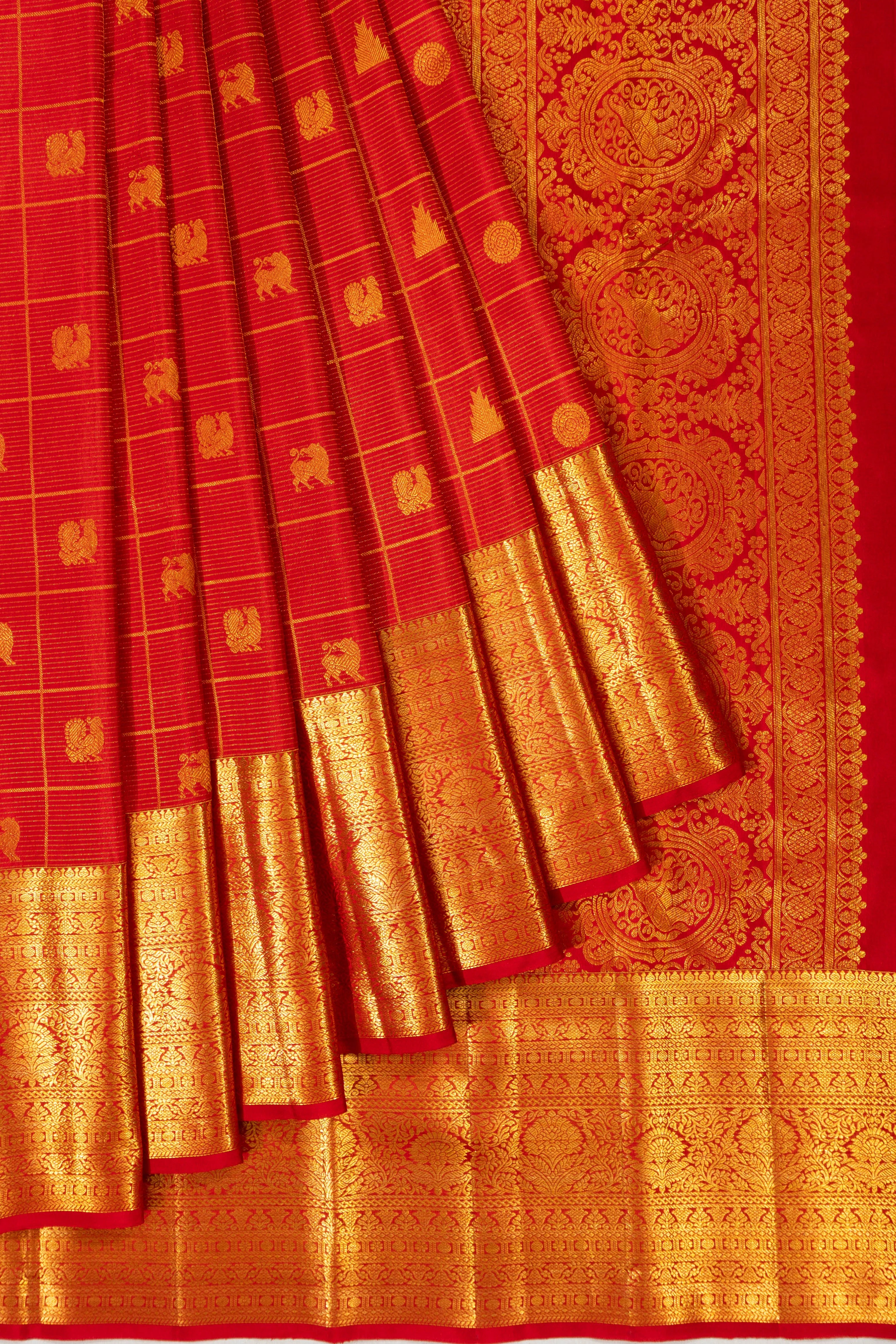 Taranga Kanchi Silk Checks And Butta Red Saree