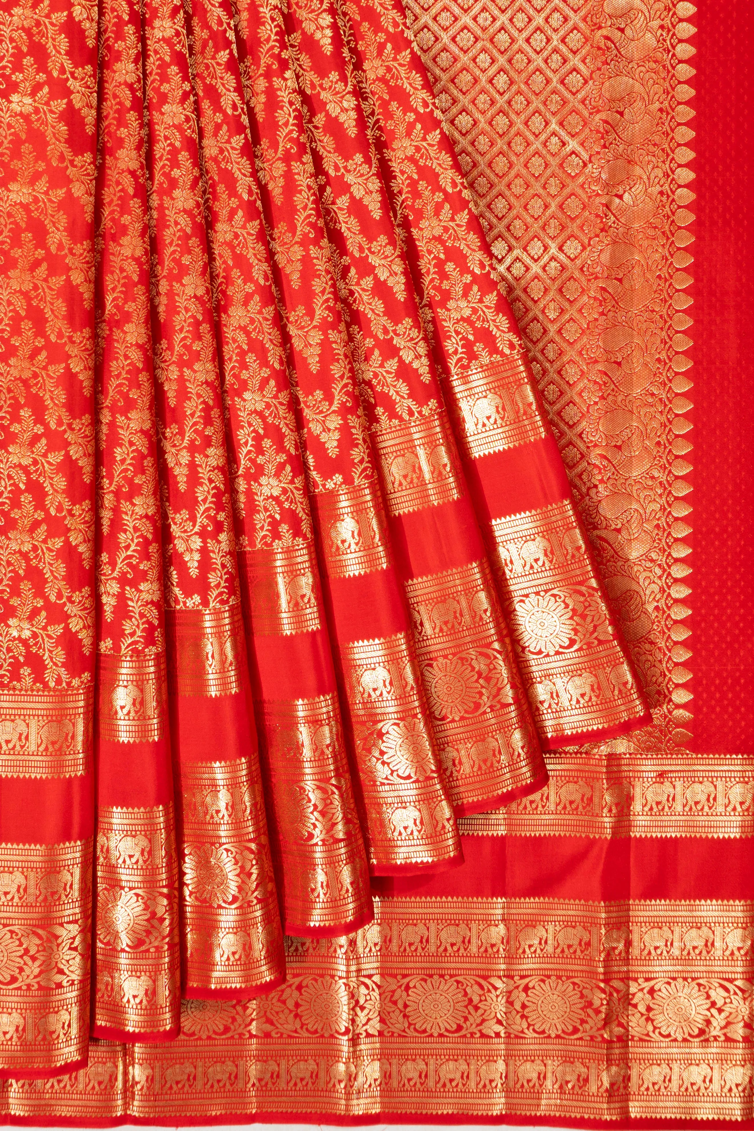Taranga Kanchi Silk Brocade Red Saree