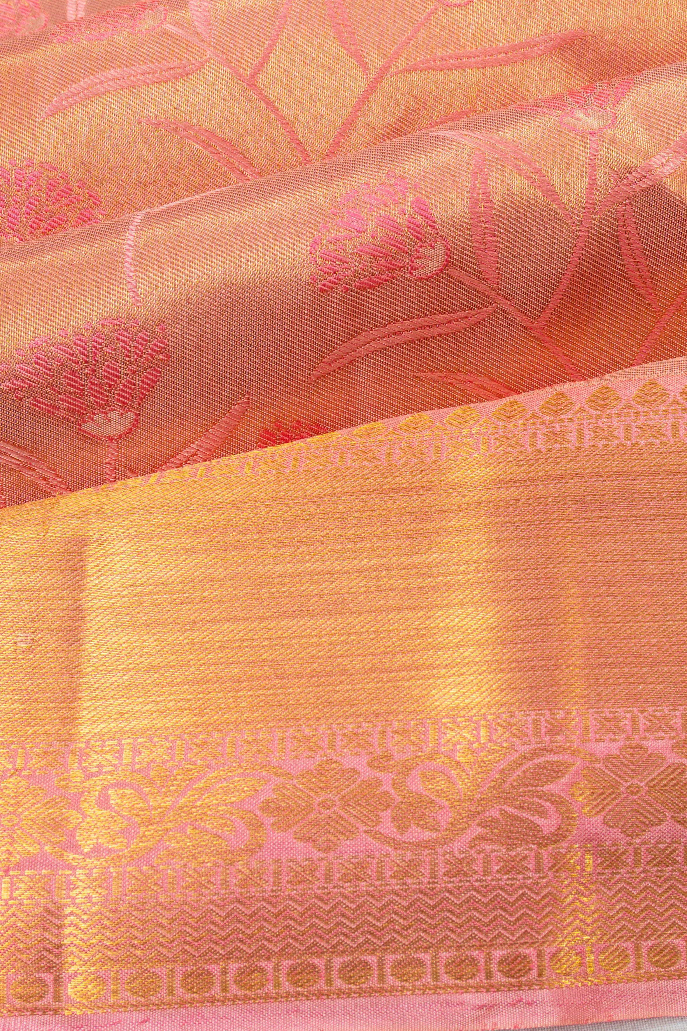 Taranga Kanchi Silk Tissue Brocade Peach Saree