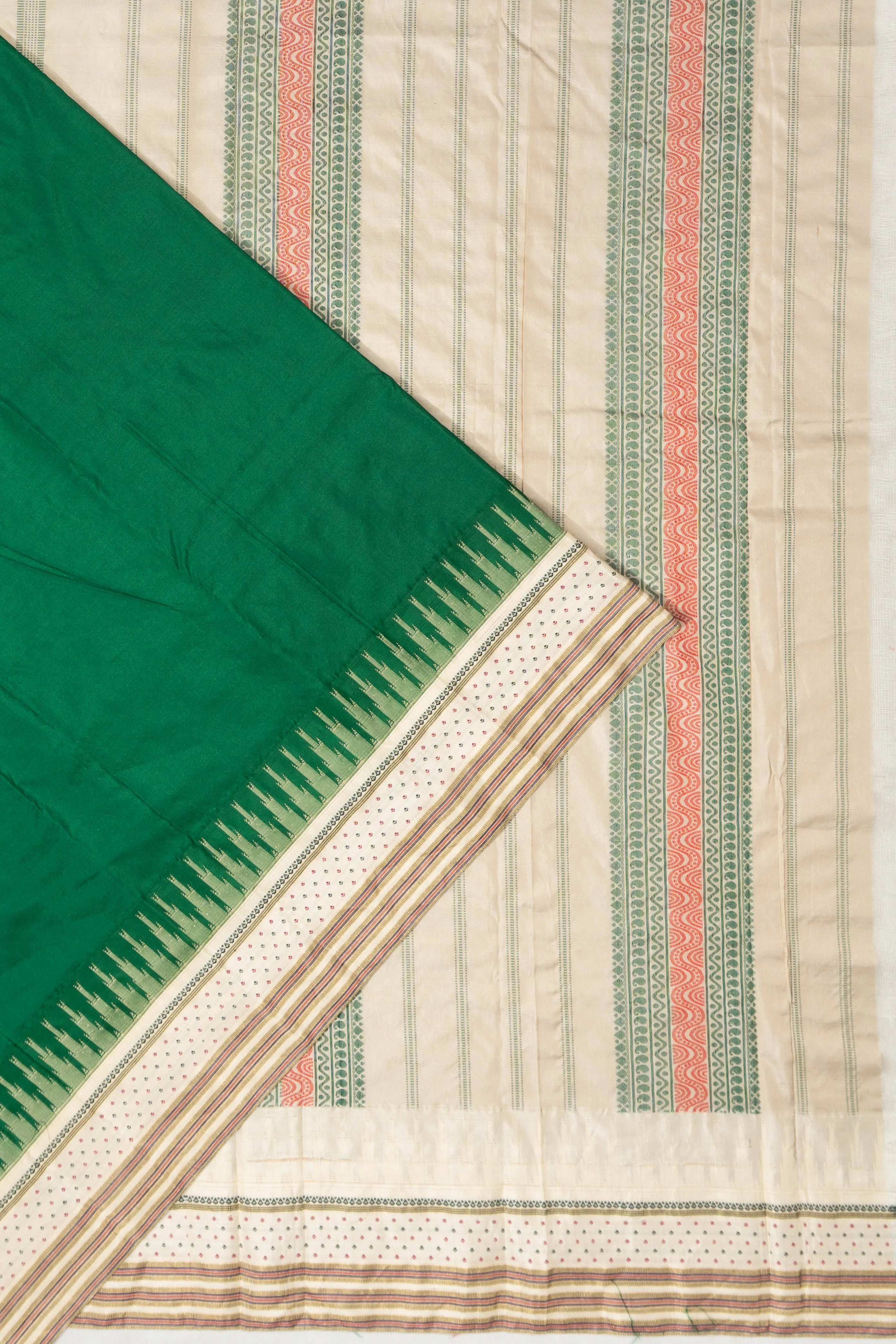 Taranga Kanchi Silk Plain Dark Green Saree