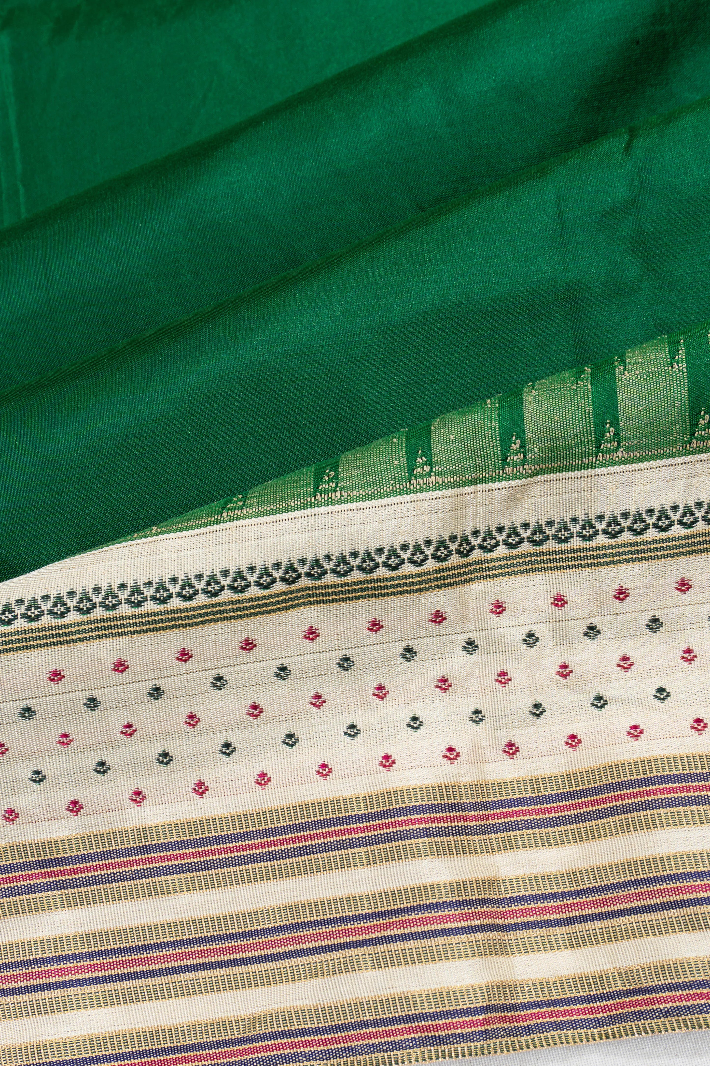 Taranga Kanchi Silk Plain Dark Green Saree