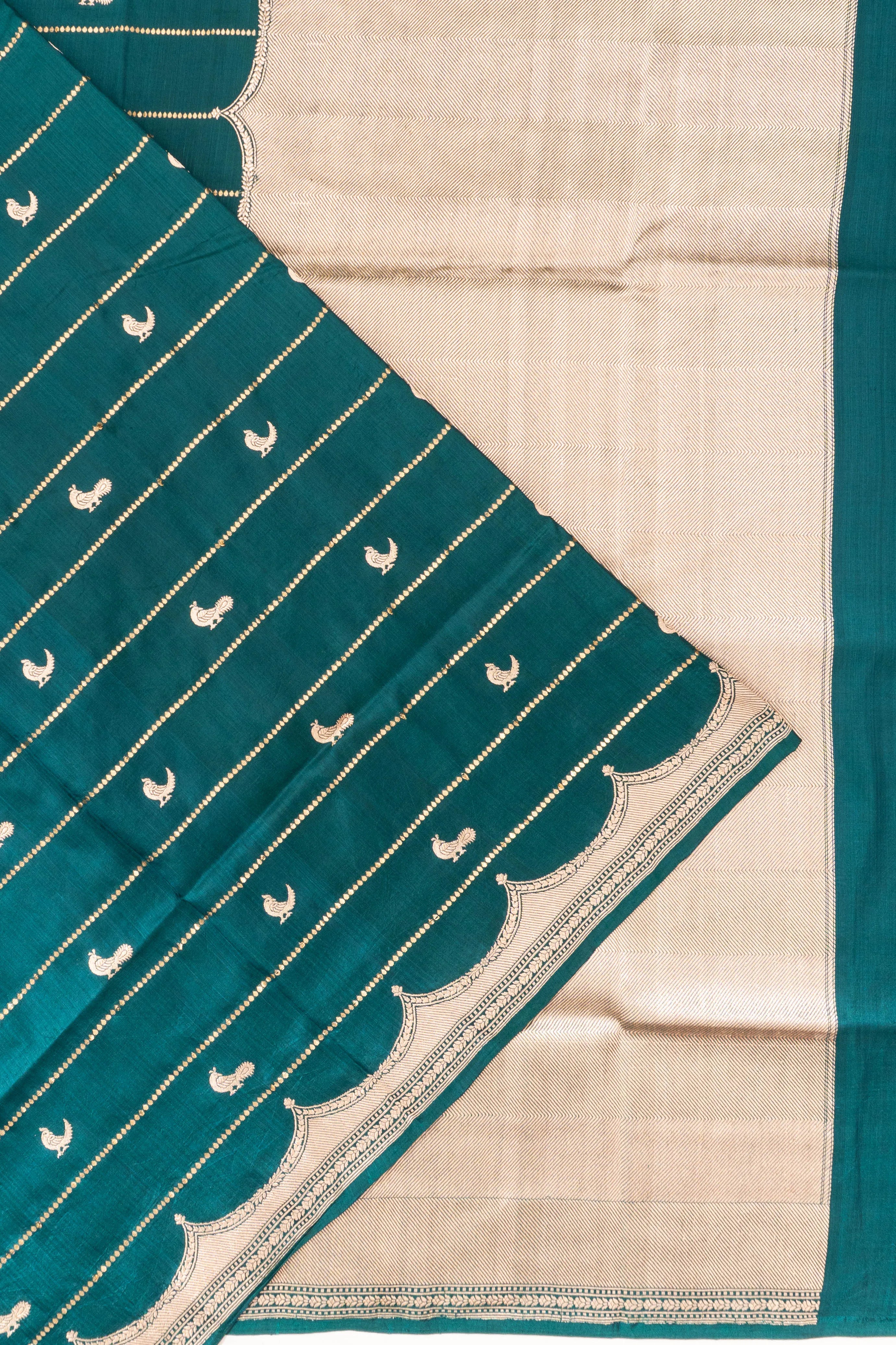 Banarasi Silk Horizontal Lines Teal Green Saree