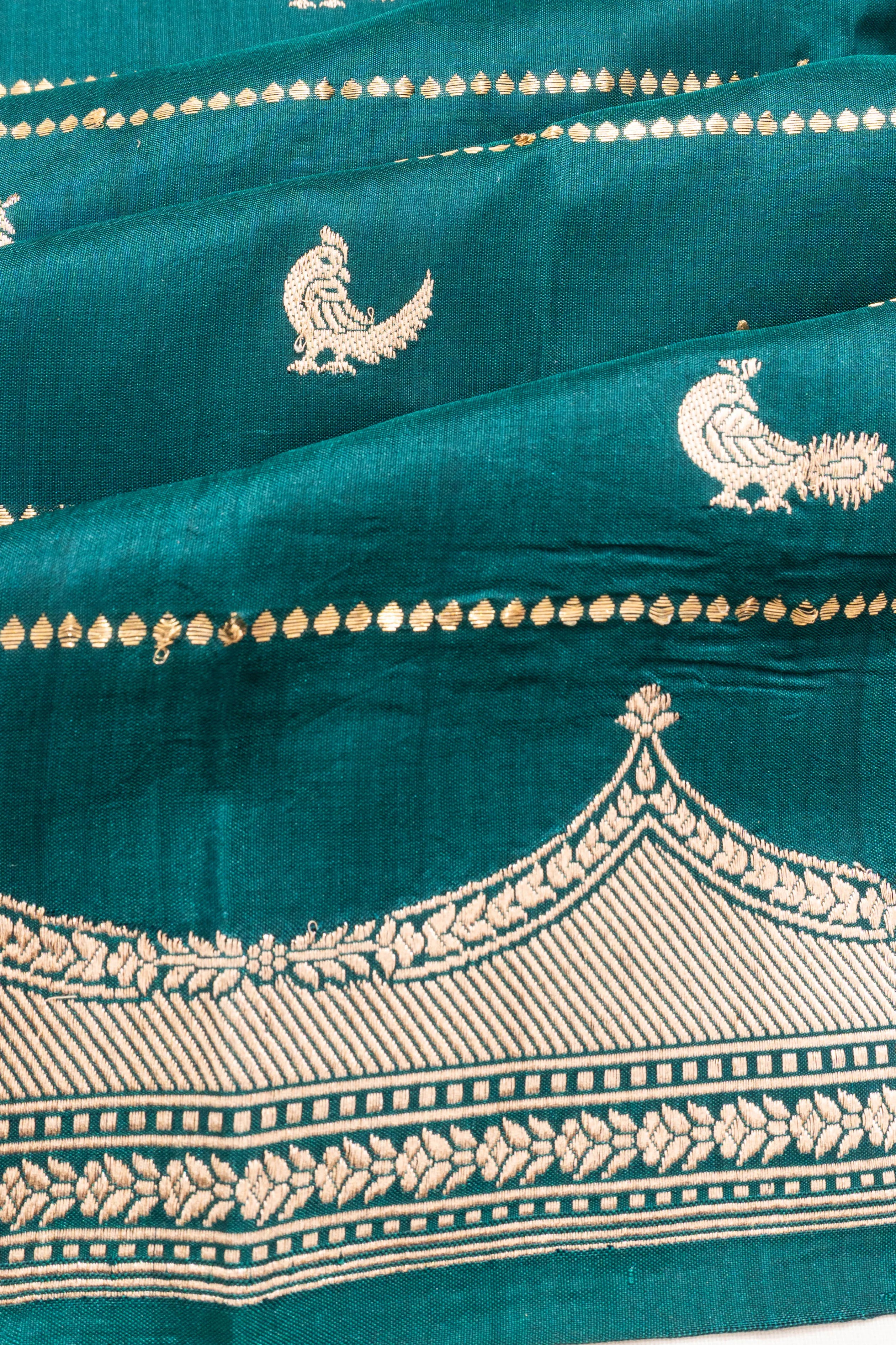 Banarasi Silk Horizontal Lines Teal Green Saree
