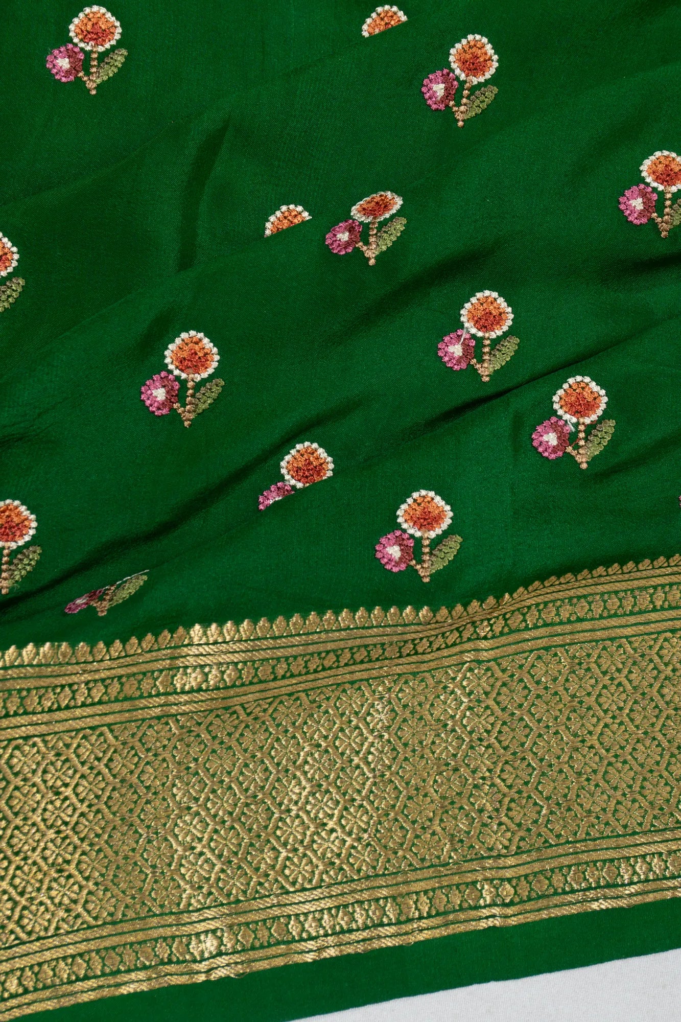 Binny Silk Embroidery Butta Dark Green Saree