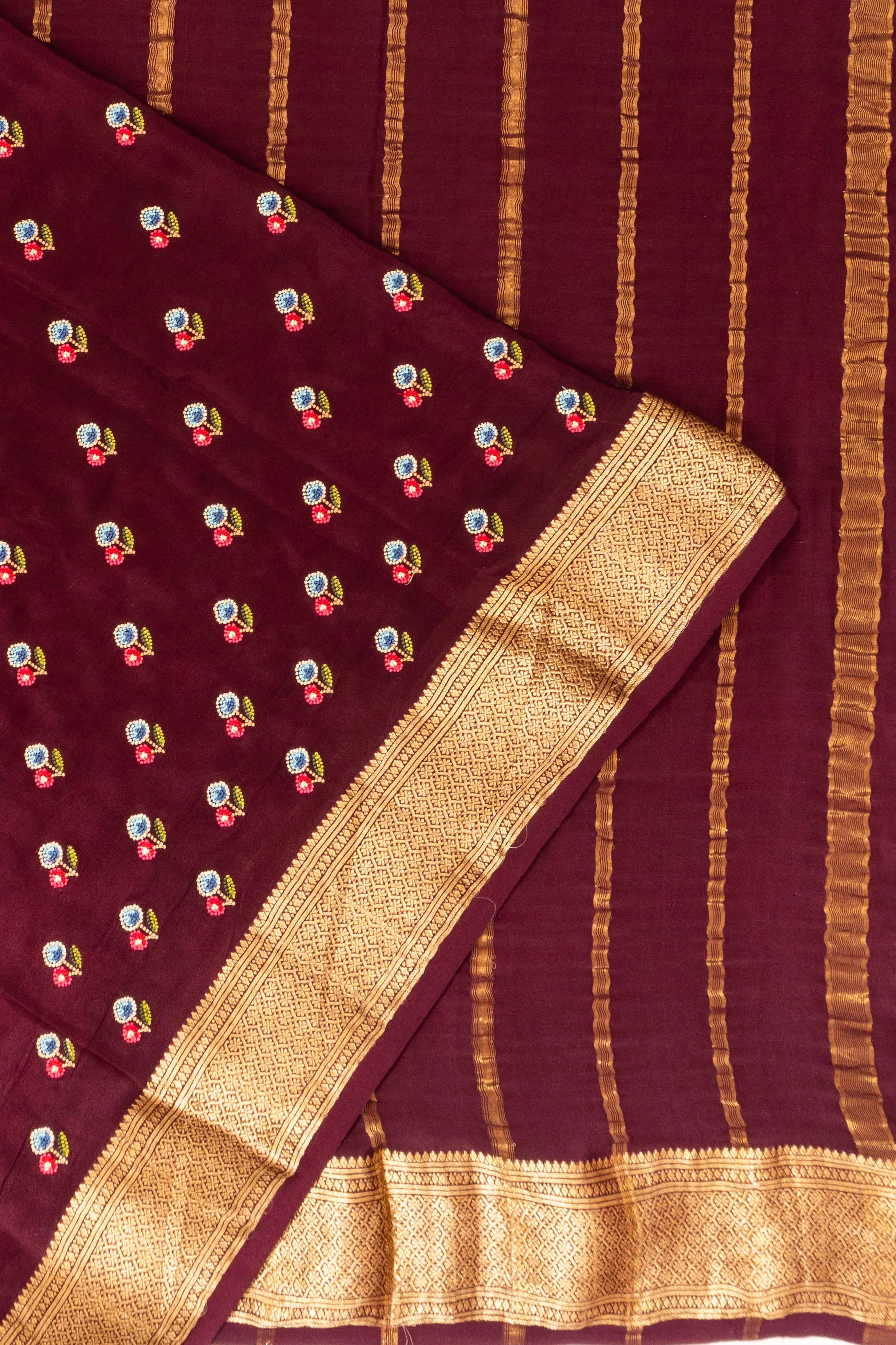 Binny Silk Embroidery Butta Maroon Saree