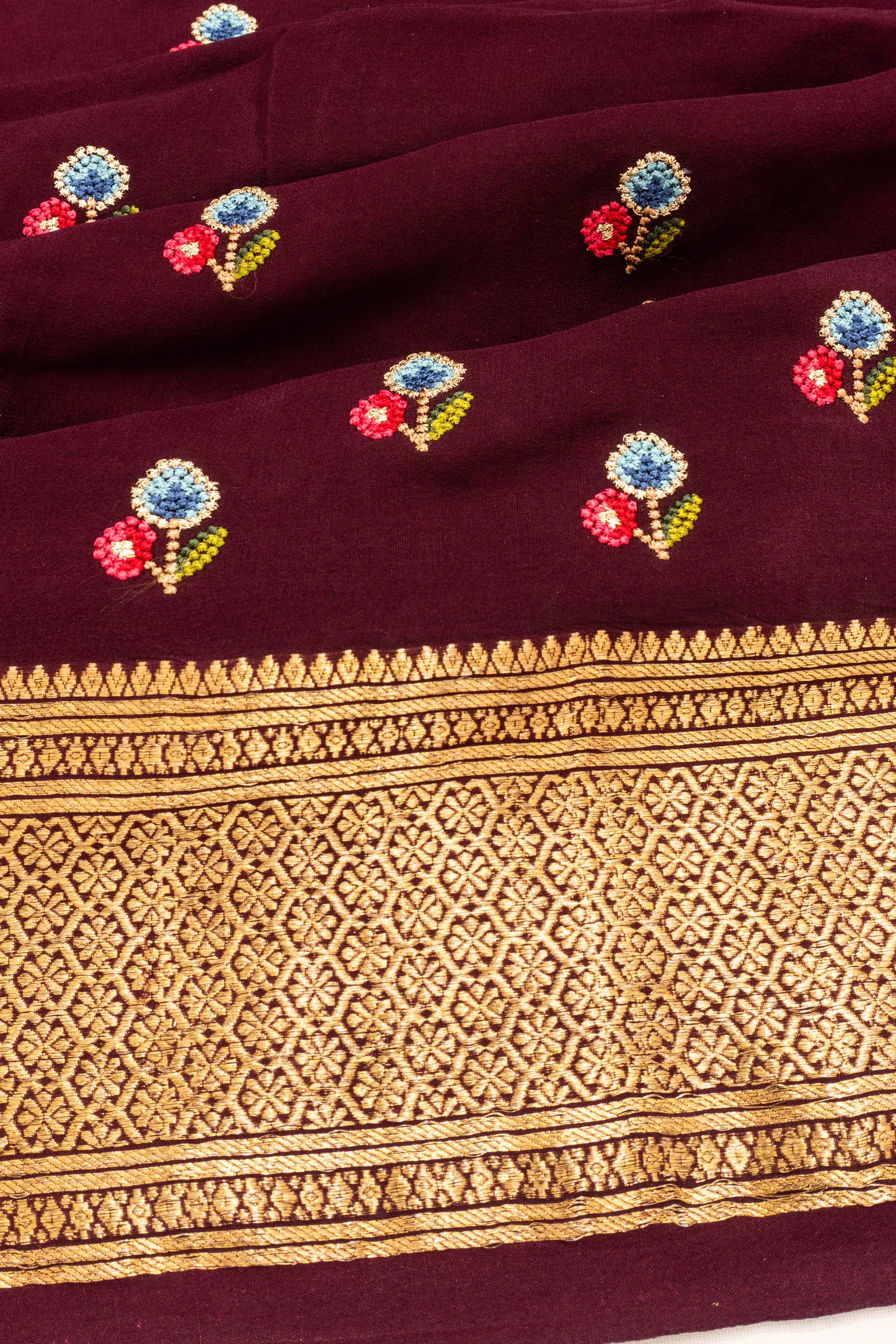 Binny Silk Embroidery Butta Maroon Saree