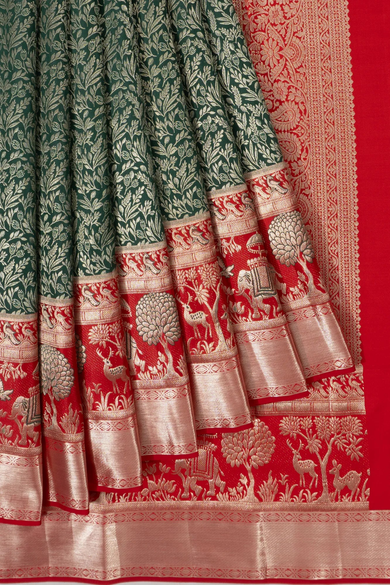 Taranga Kanchi Silk Brocade Bottle Green Saree
