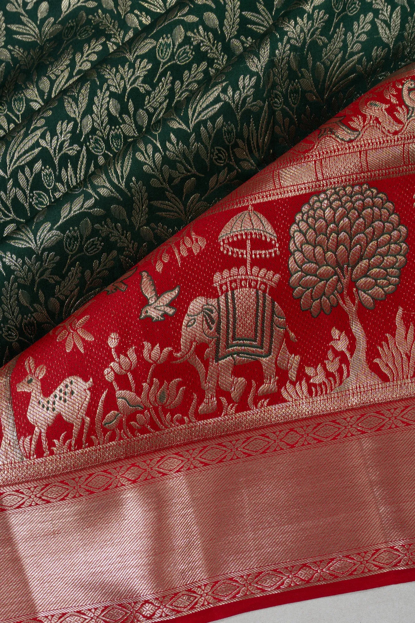 Taranga Kanchi Silk Brocade Bottle Green Saree